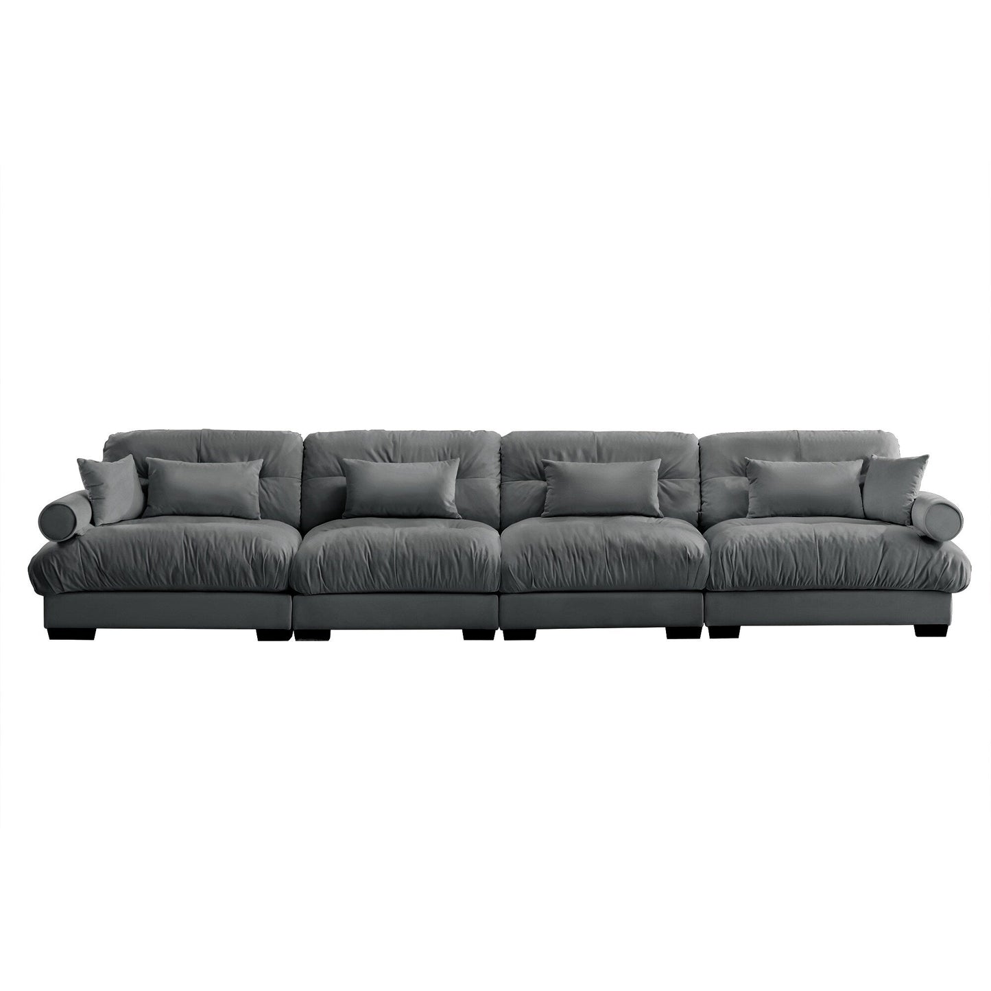 166Velvet 4-Seater Sofa with Bolster Armrests, High-Resilience Sponge Cushions