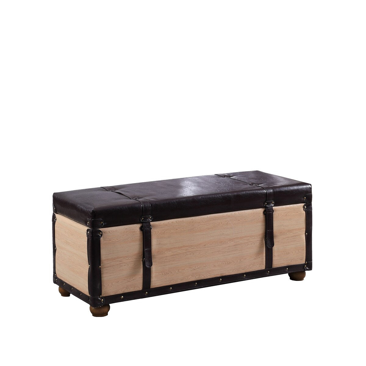 17 Black And Natural Light Brown Faux Leather Bench With Flip Top