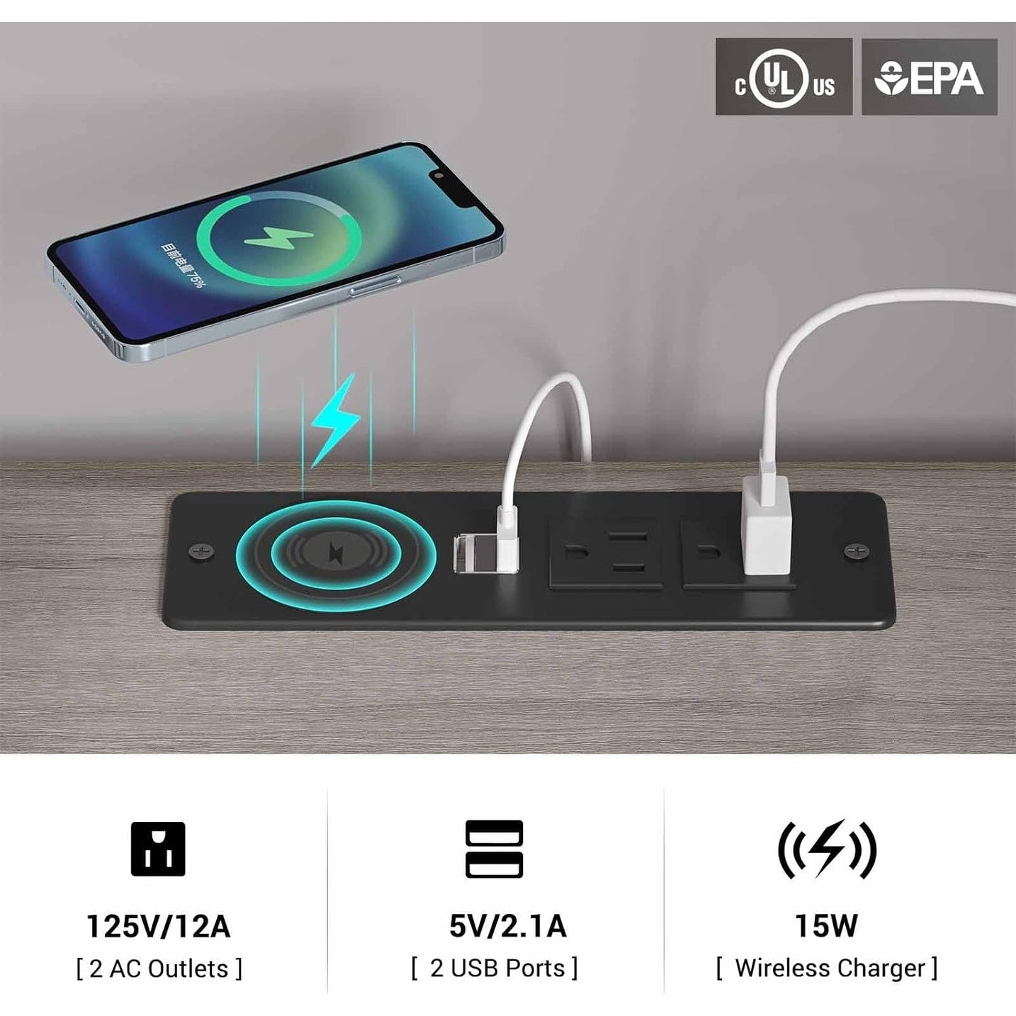 2 Schubladen LED-Nachttisch Kabellose Ladestation Ausziehbares Regal