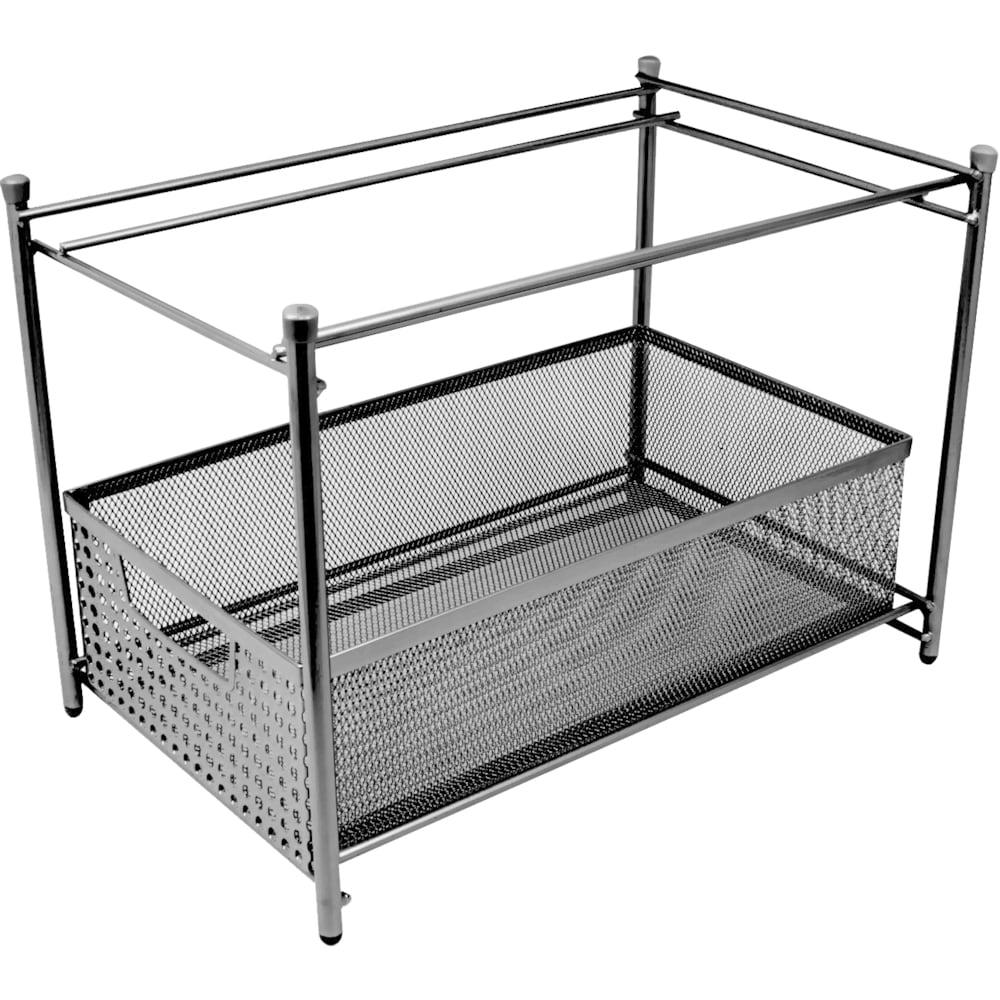 2-stöckiger Organizer-Korb mit Netzschieber aus Stahl (schwarz)