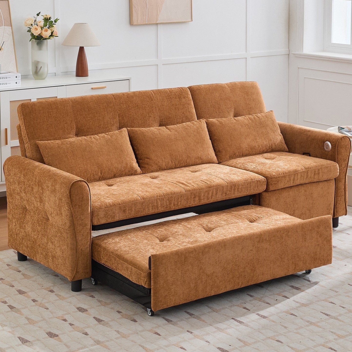 2-in-1 Sofa with Pull-Out Sleeper & Reversible Recliner by Harper&Bright Designs