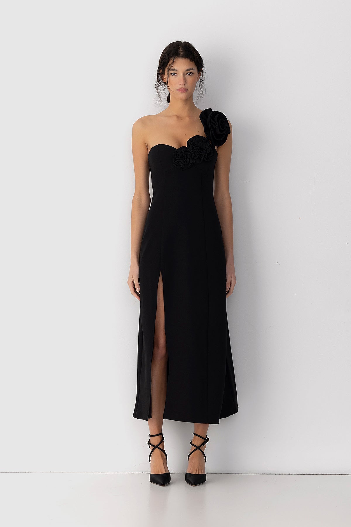 Flores Rose Midikleid - Noir