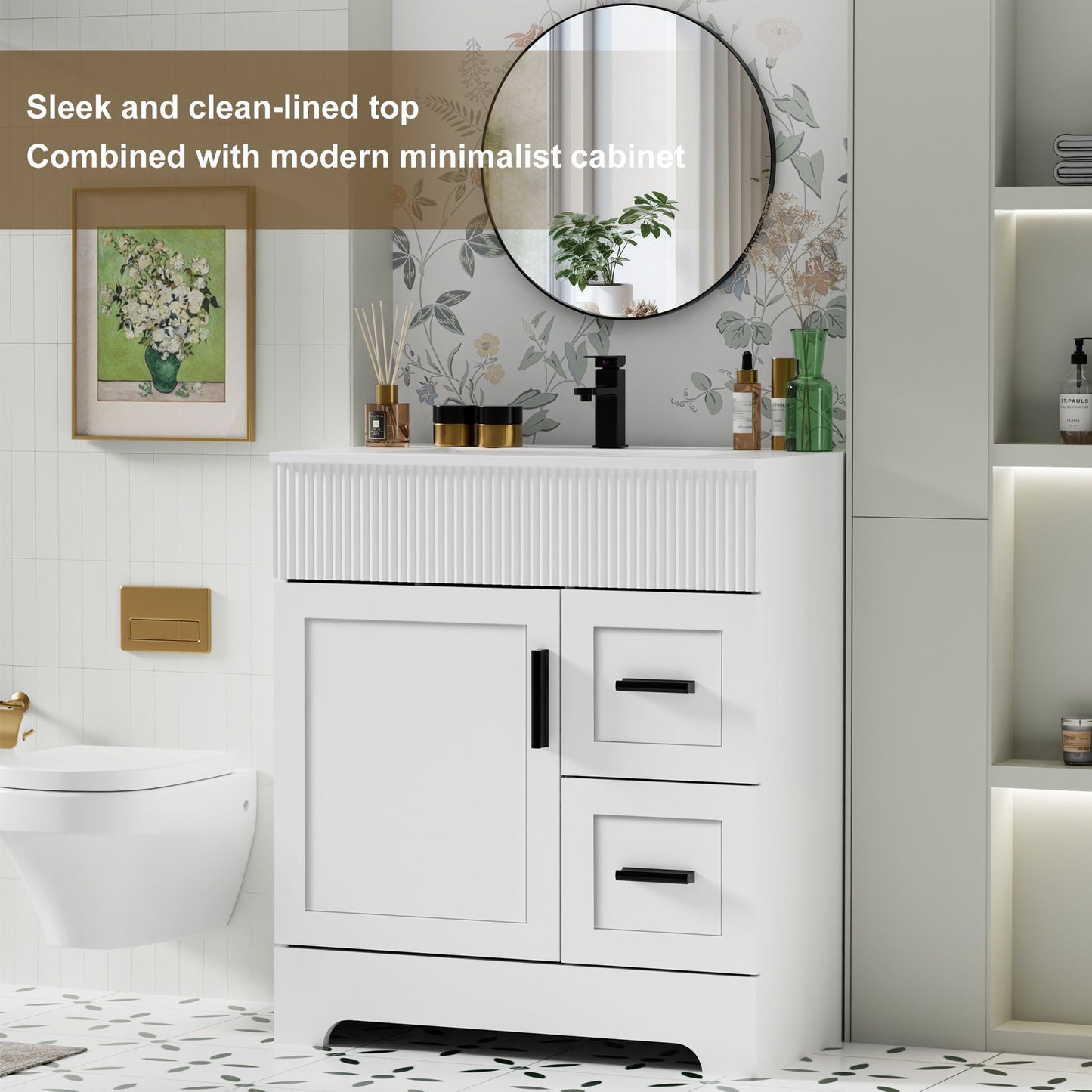 Wavy Line 30/36/48 Badezimmer-Waschtisch-Set mit Waschbecken und Wasserhahn
