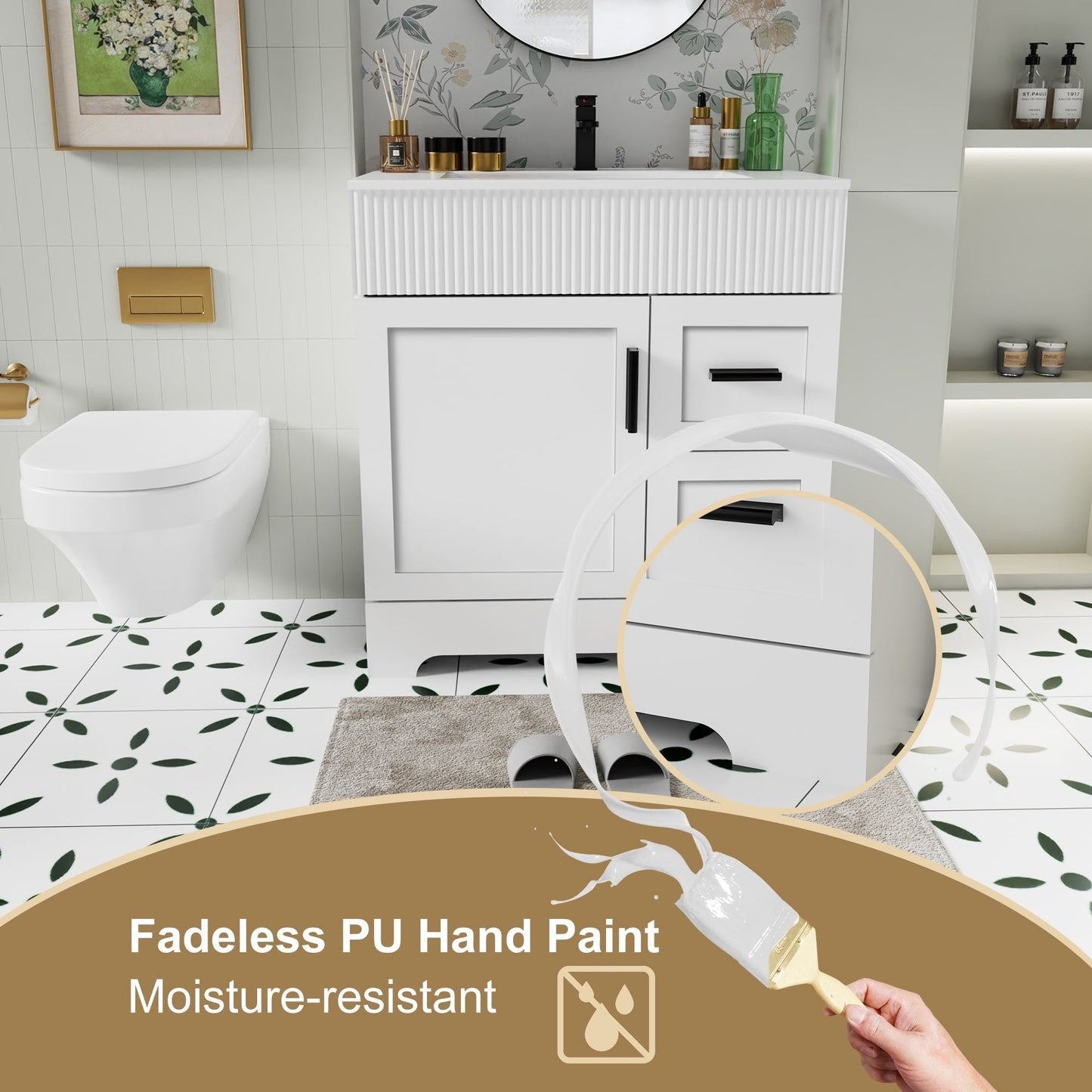 Wavy Line 30/36/48 Badezimmer-Waschtisch-Set mit Waschbecken und Wasserhahn