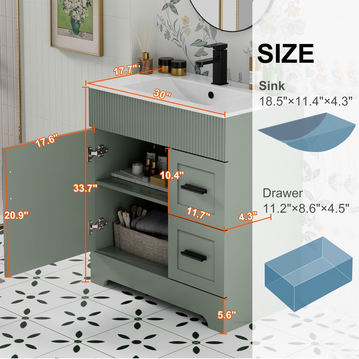 Wavy Line 30/36/48 Badezimmer-Waschtisch-Set mit Waschbecken und Wasserhahn