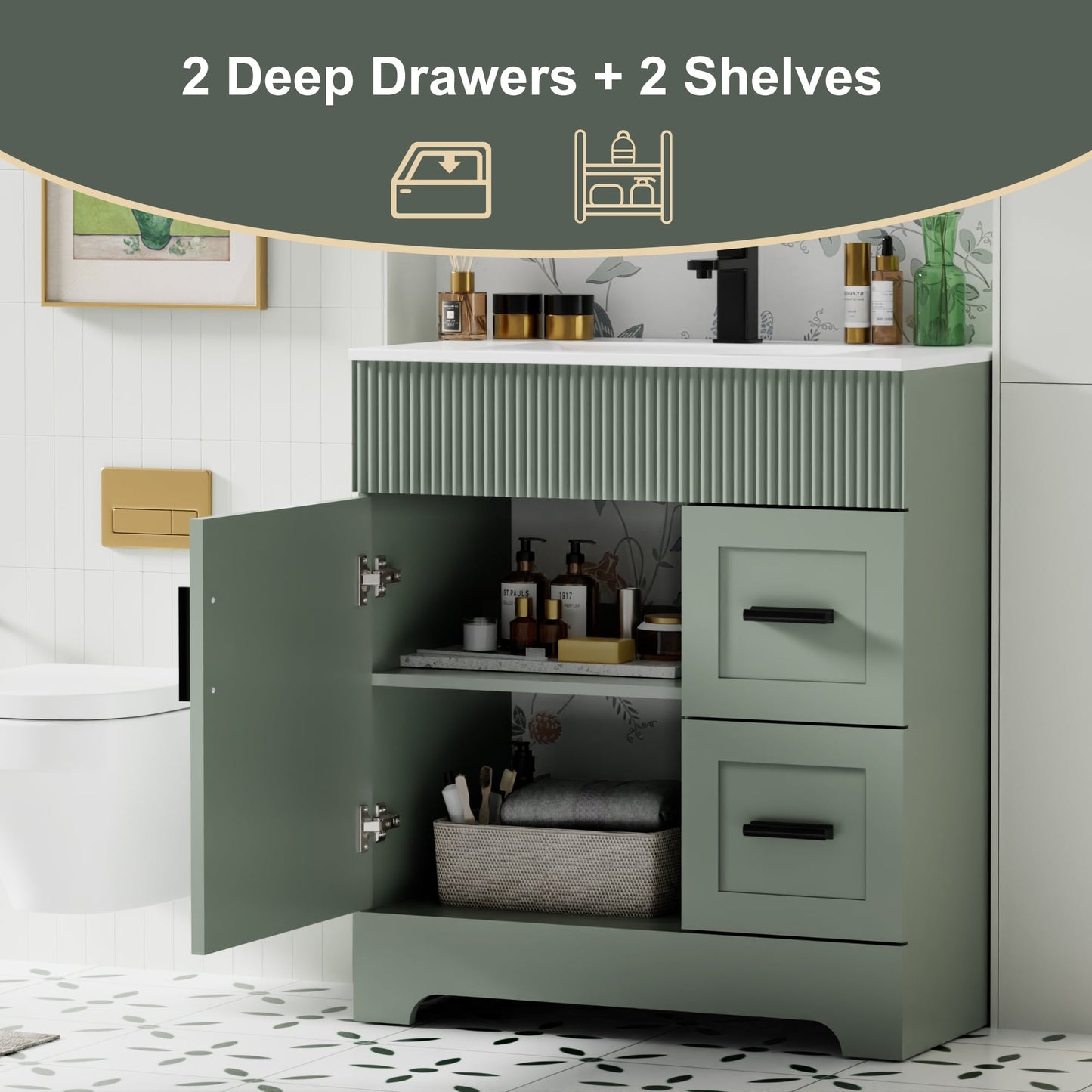 Wavy Line 30/36/48 Badezimmer-Waschtisch-Set mit Waschbecken und Wasserhahn