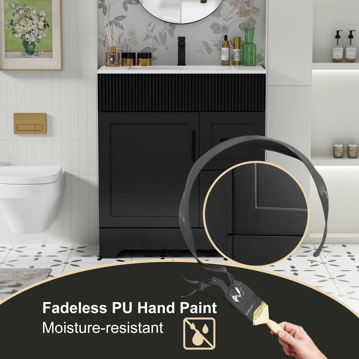 Wavy Line 30/36/48 Badezimmer-Waschtisch-Set mit Waschbecken und Wasserhahn