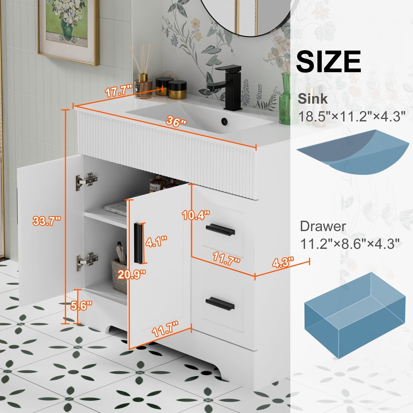 Wavy Line 30/36/48 Badezimmer-Waschtisch-Set mit Waschbecken und Wasserhahn