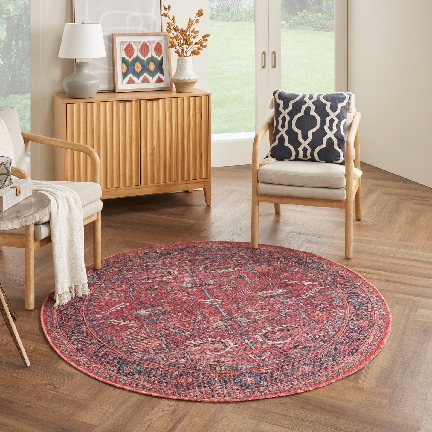 New Concept Washables Vintage Persian Floral Machine Washable Area Rug