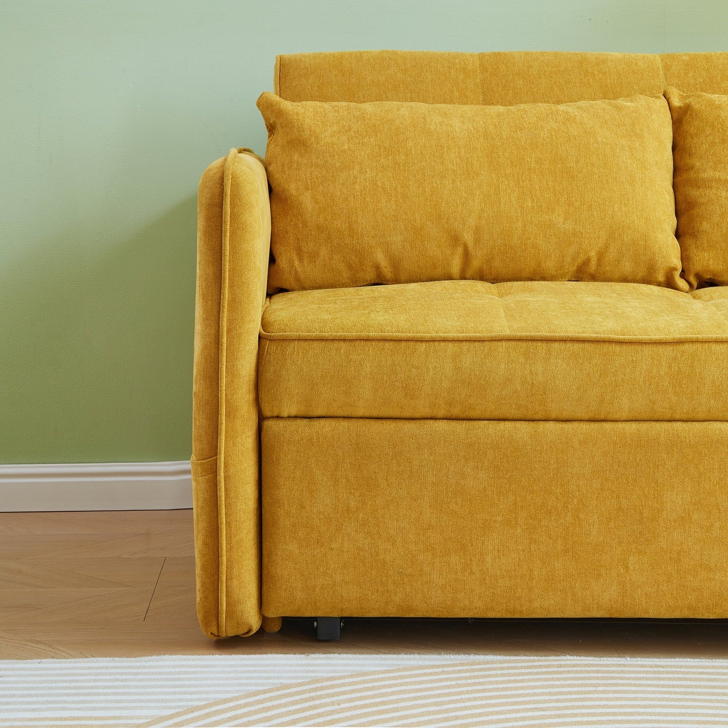 Yellow Chenille Fabric Pull-Out Sofa Bed Sleeper - 39.00 x 53.50 x 31.50
