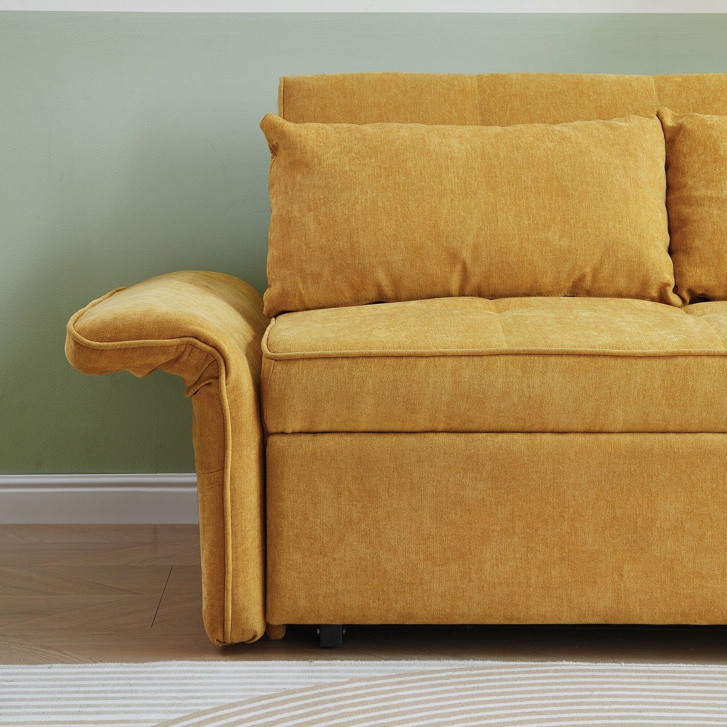Yellow Chenille Fabric Pull-Out Sofa Bed Sleeper - 39.00 x 53.50 x 31.50