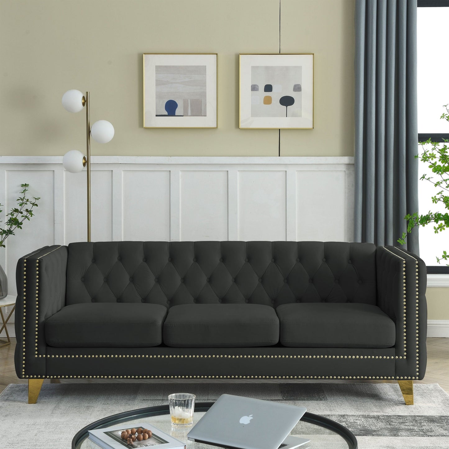 {Contact us for 3D modeling} Velvet Sofa for Living Room,Buttons Tufted Square Arm Couch, Modern Couch Upholstered Button and Me