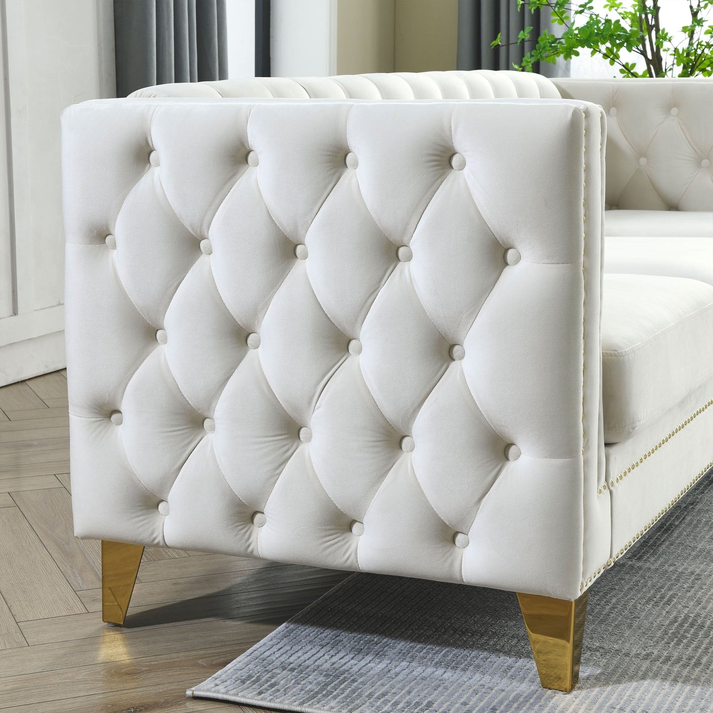 {Contact us for 3D modeling} Velvet Sofa for Living Room,Buttons Tufted Square Arm Couch, Modern Couch Upholstered Button and Me