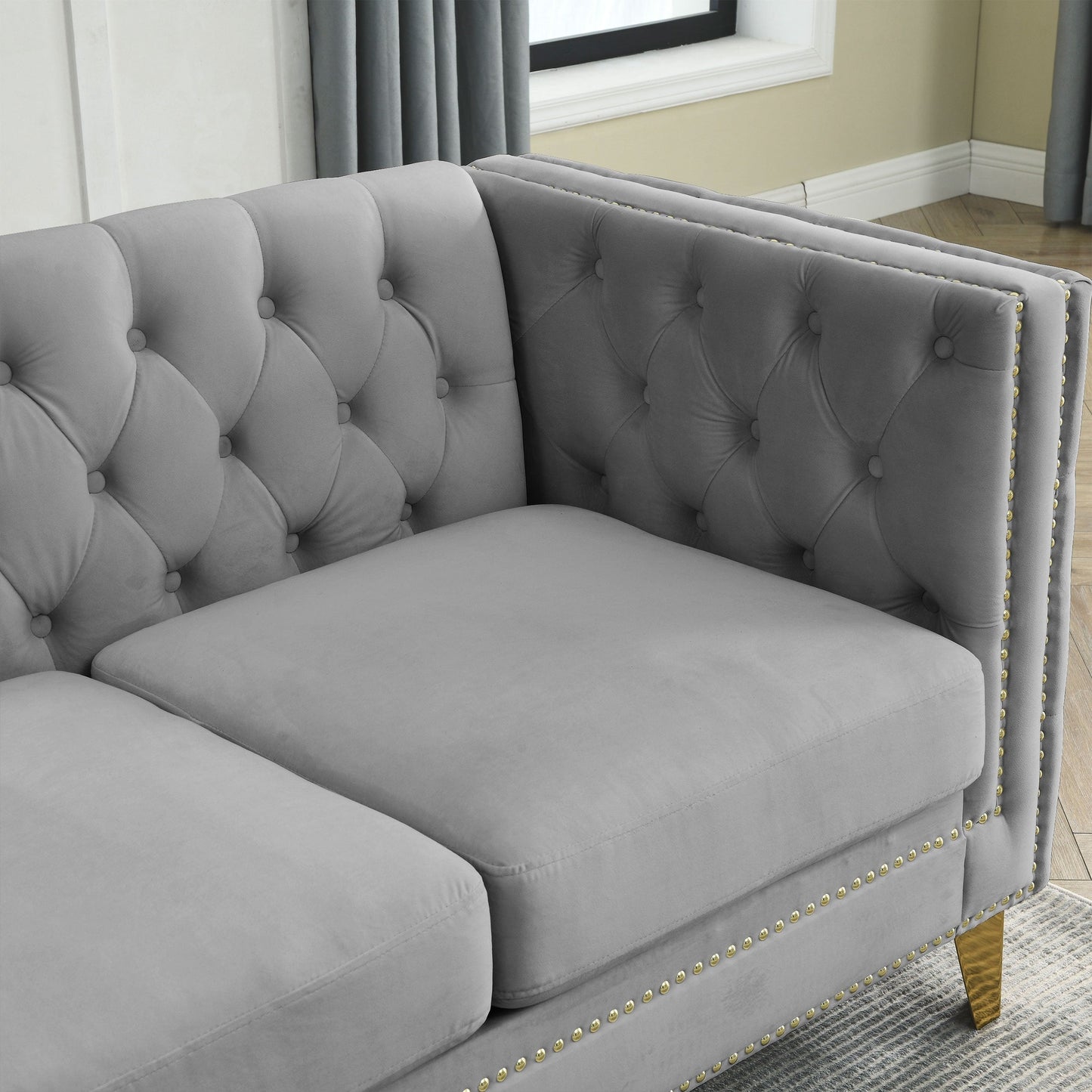 {Contact us for 3D modeling} Velvet Sofa for Living Room,Buttons Tufted Square Arm Couch, Modern Couch Upholstered Button and Me
