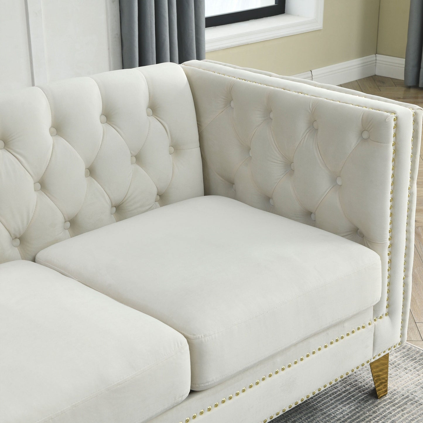 {Contact us for 3D modeling} Velvet Sofa for Living Room,Buttons Tufted Square Arm Couch, Modern Couch Upholstered Button and Me