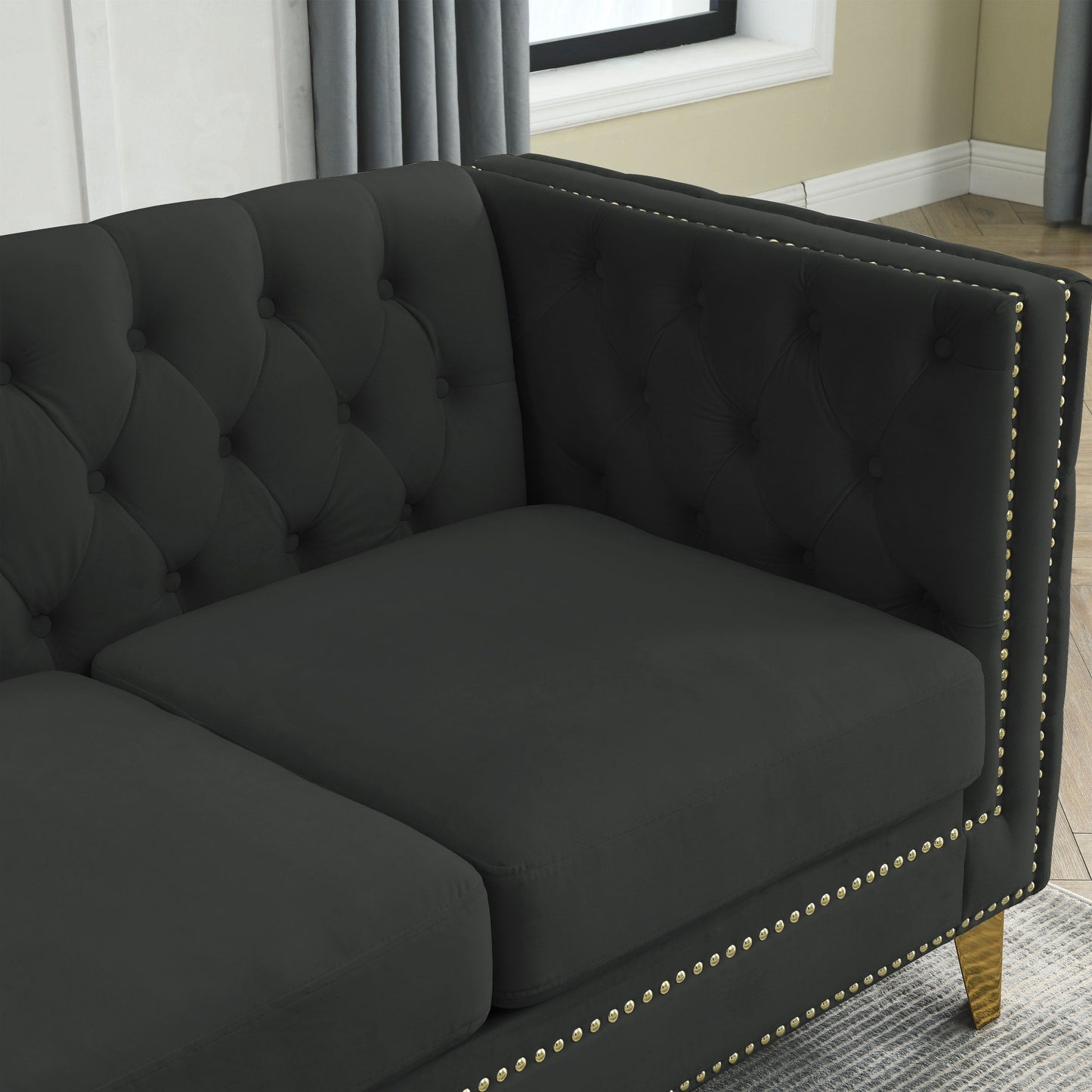 {Contact us for 3D modeling} Velvet Sofa for Living Room,Buttons Tufted Square Arm Couch, Modern Couch Upholstered Button and Me