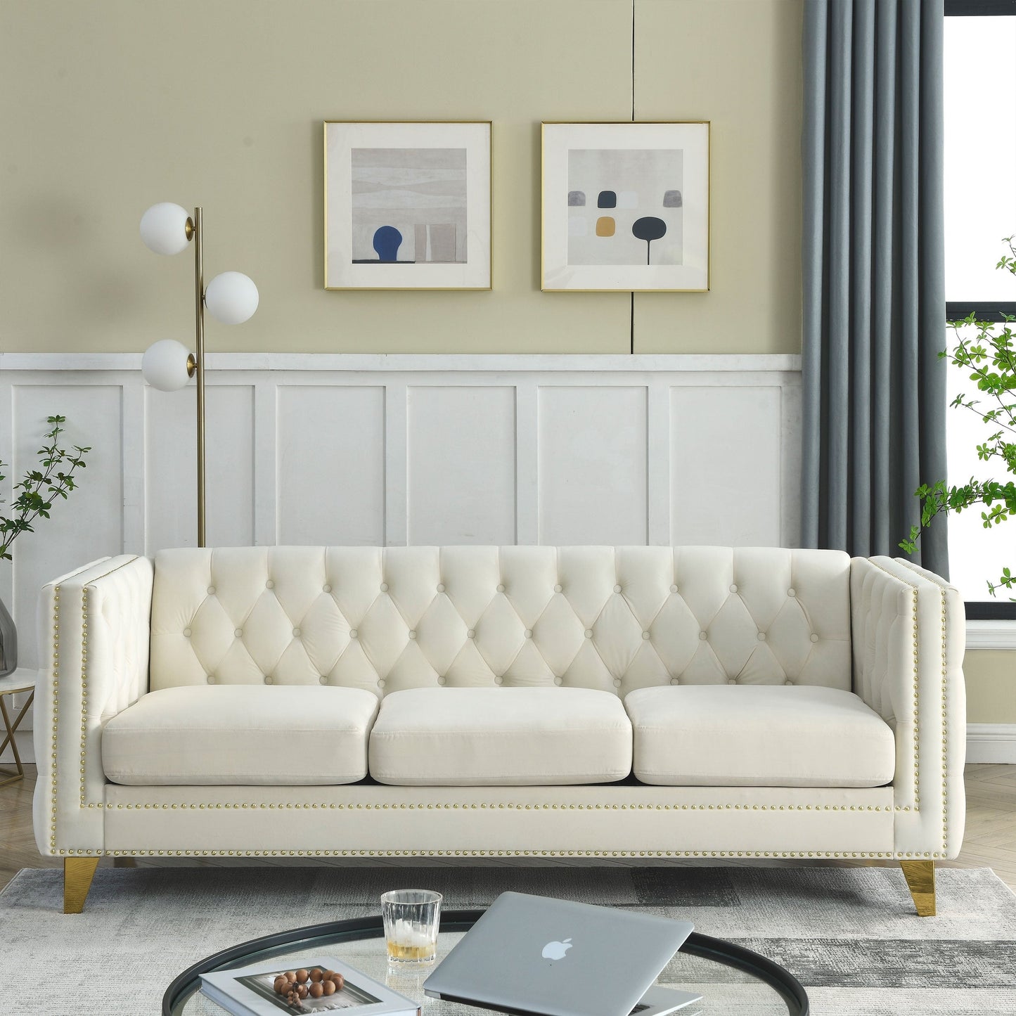 {Contact us for 3D modeling} Velvet Sofa for Living Room,Buttons Tufted Square Arm Couch, Modern Couch Upholstered Button and Me