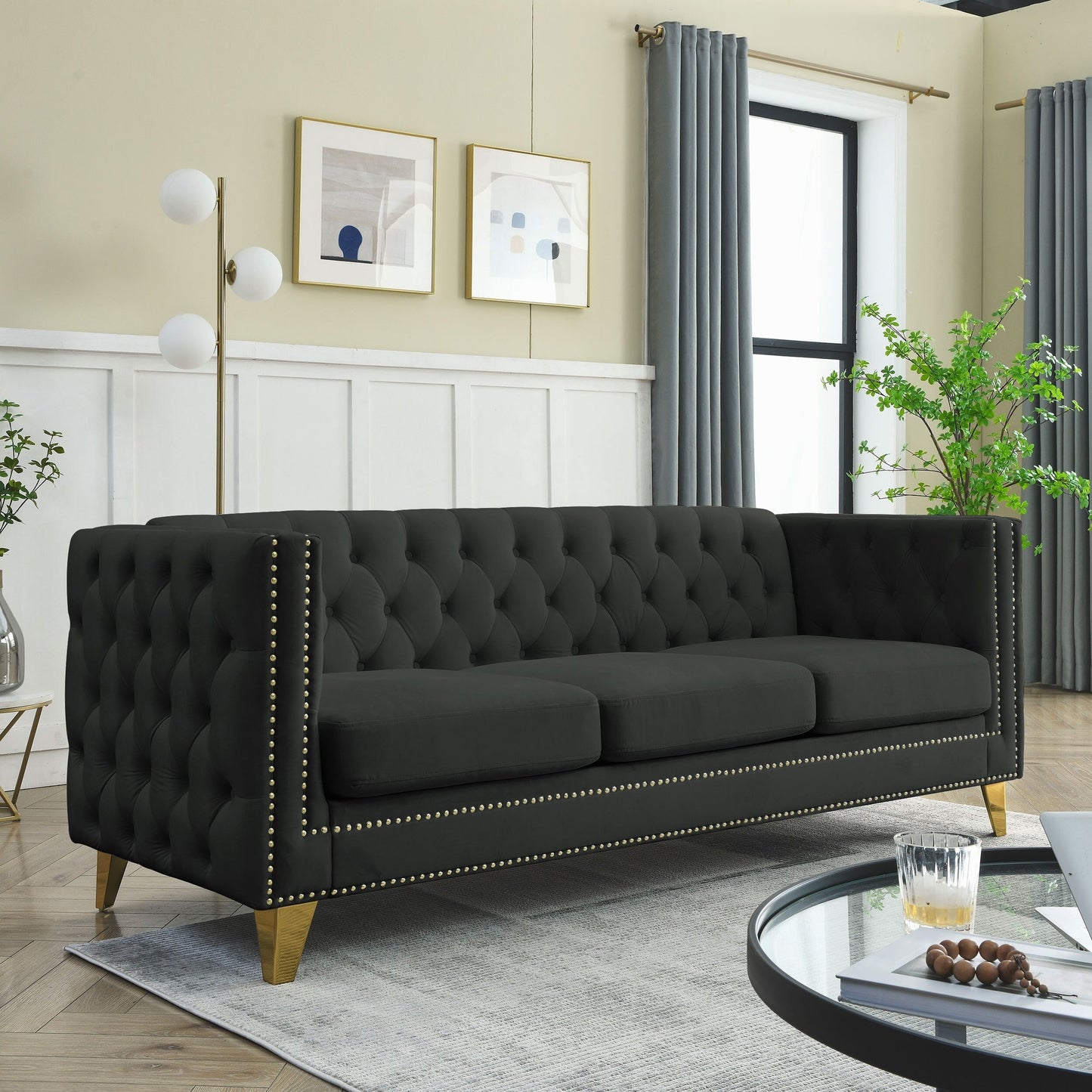 {Contact us for 3D modeling} Velvet Sofa for Living Room,Buttons Tufted Square Arm Couch, Modern Couch Upholstered Button and Me