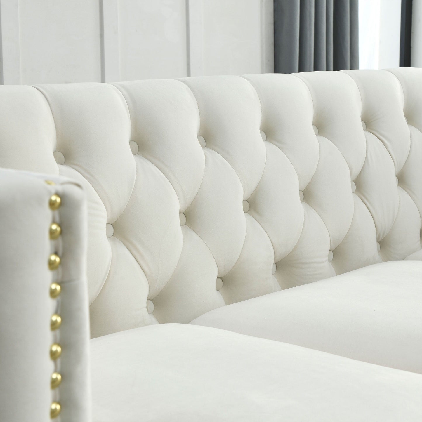 {Contact us for 3D modeling} Velvet Sofa for Living Room,Buttons Tufted Square Arm Couch, Modern Couch Upholstered Button and Me