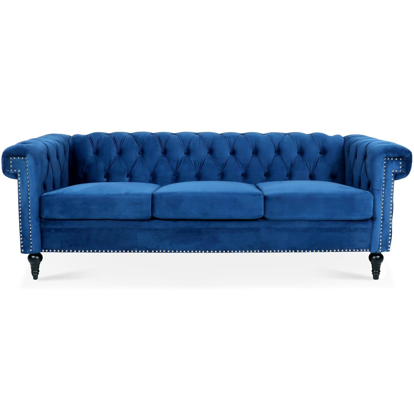 Traditional Square Arm Tufted Upholstery Three-Seater Sofa - 32.68 x 83.66 x 29.53
