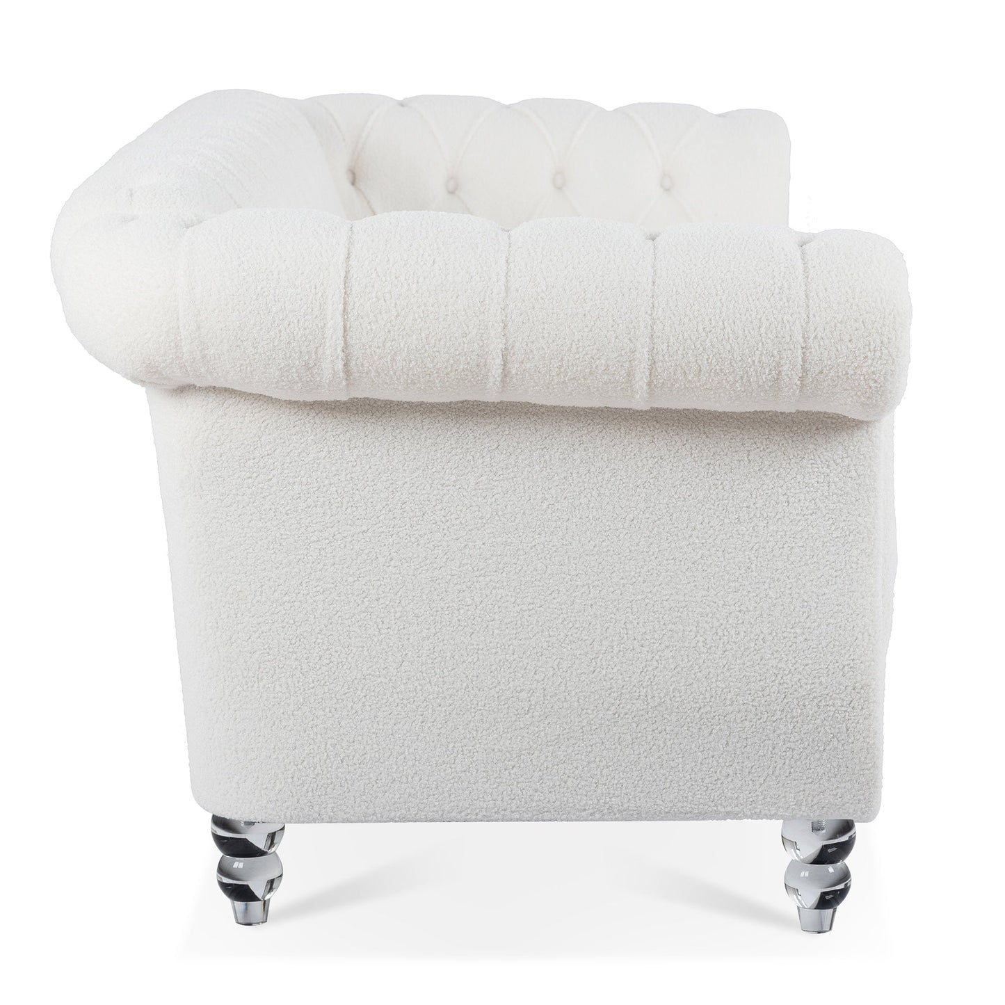 Nordic White Tufted Rolled Arm Upholstered Sofa - 32.09 x 84.65 x 28.35