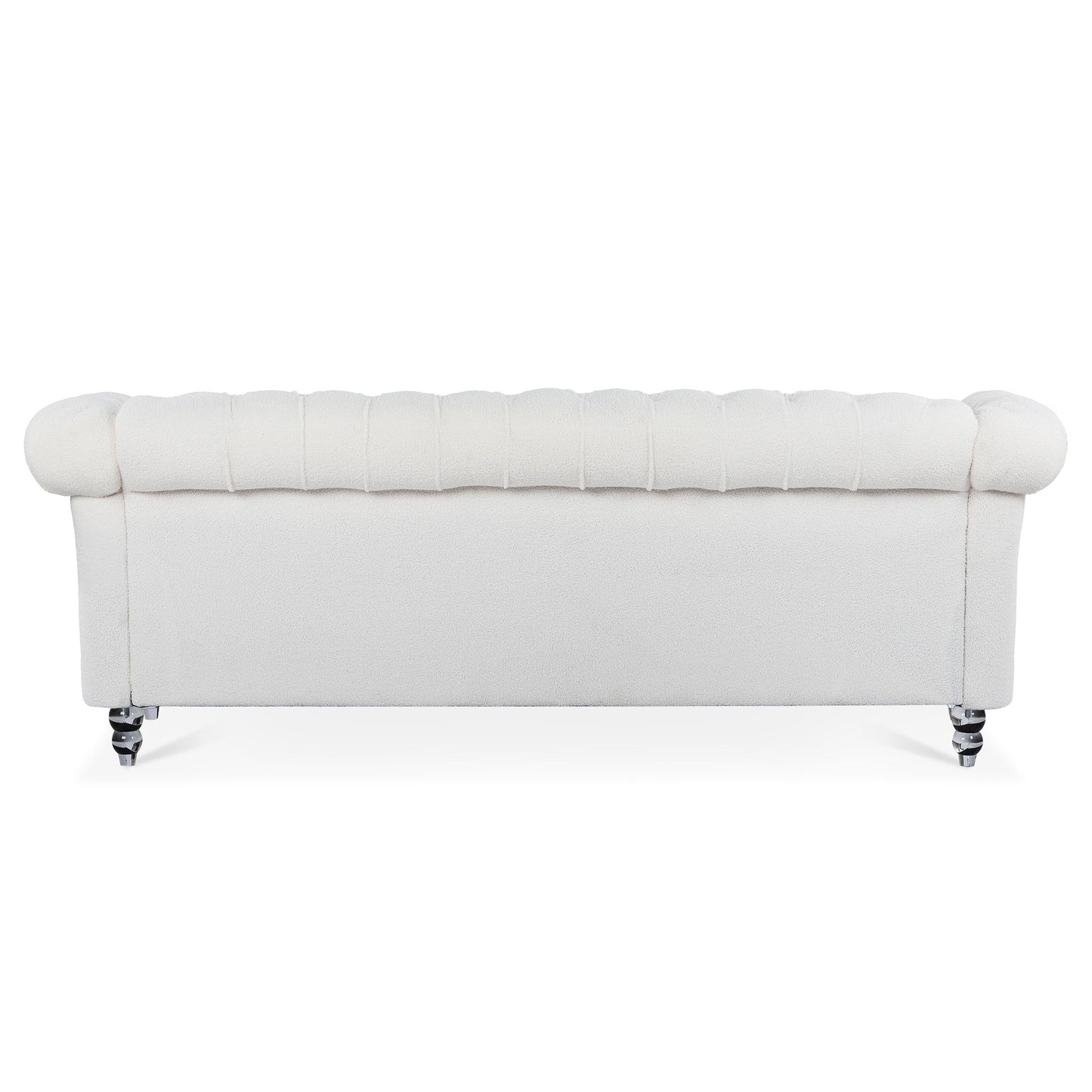 Nordic White Tufted Rolled Arm Upholstered Sofa - 32.09 x 84.65 x 28.35