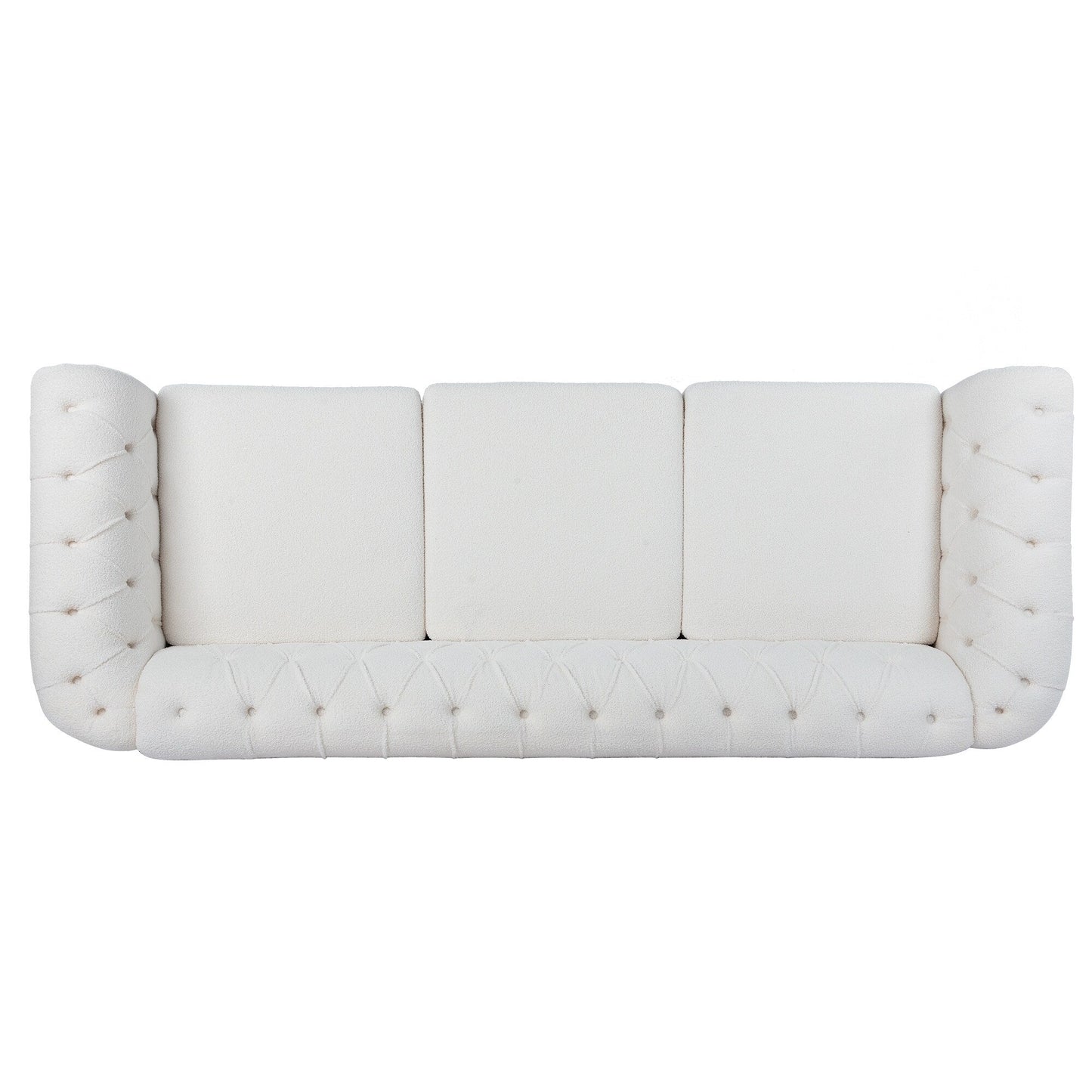 Nordic White Tufted Rolled Arm Upholstered Sofa - 32.09 x 84.65 x 28.35