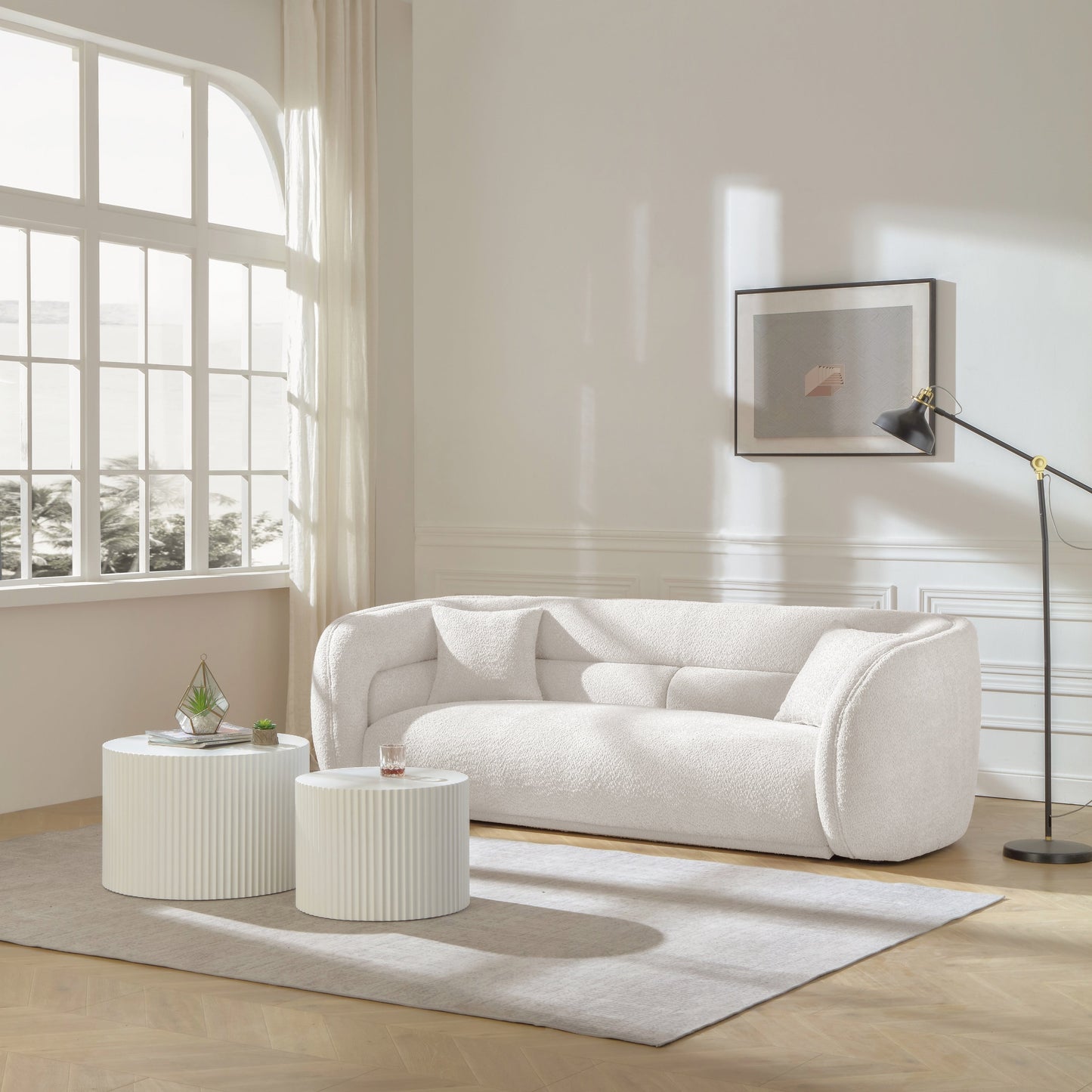 Modern Contemporary 91 Upholstered Curved Sofa With 2 Pillows for Living Room