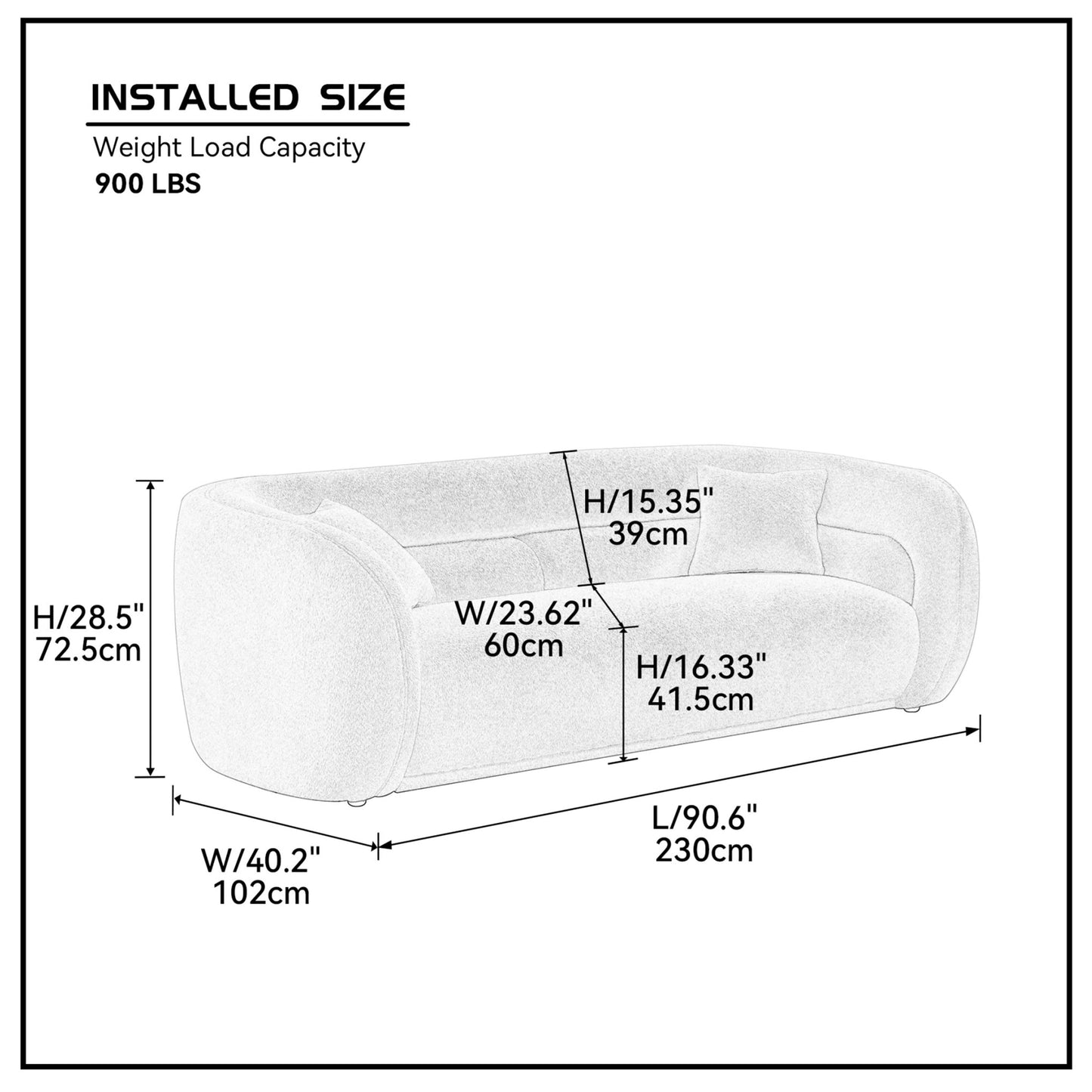 Modern Contemporary 91 Upholstered Curved Sofa With 2 Pillows for Living Room