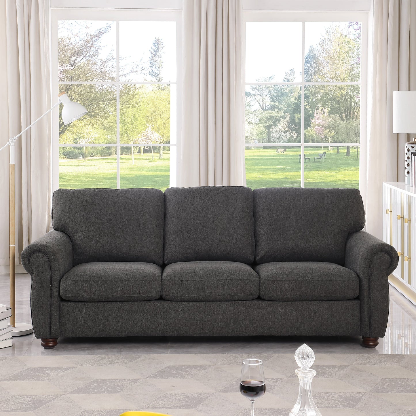 Wood Framed Chenille Fabric Sofa