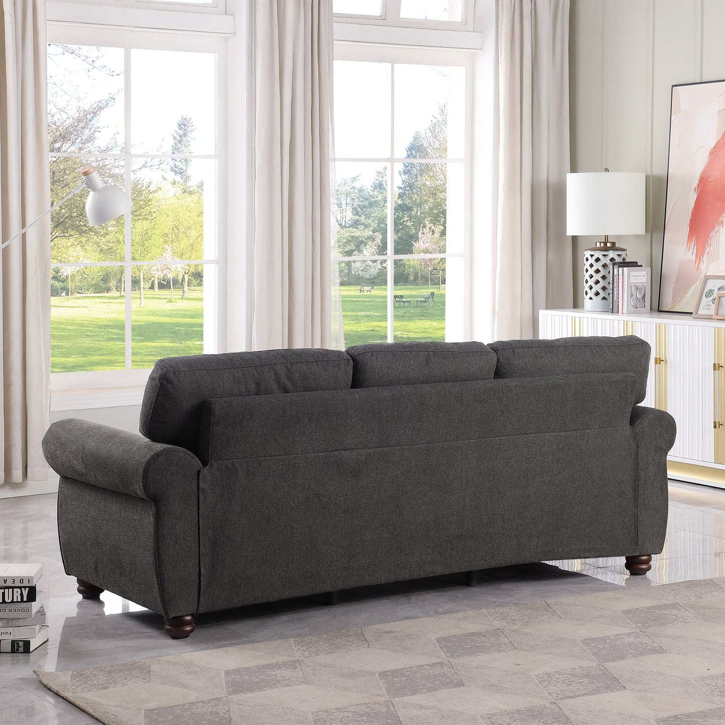 Wood Framed Chenille Fabric Sofa
