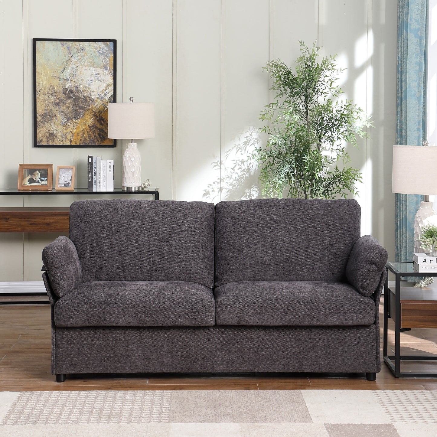 Wood Framed Chenille Fabric Sofa