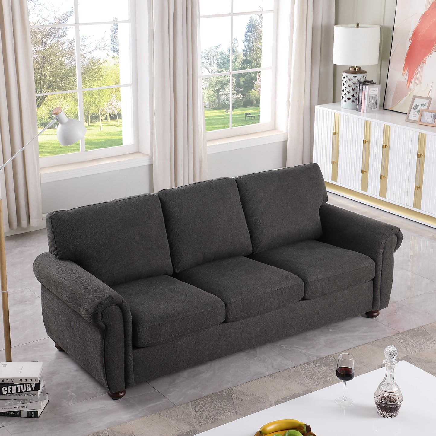 Wood Framed Chenille Fabric Sofa