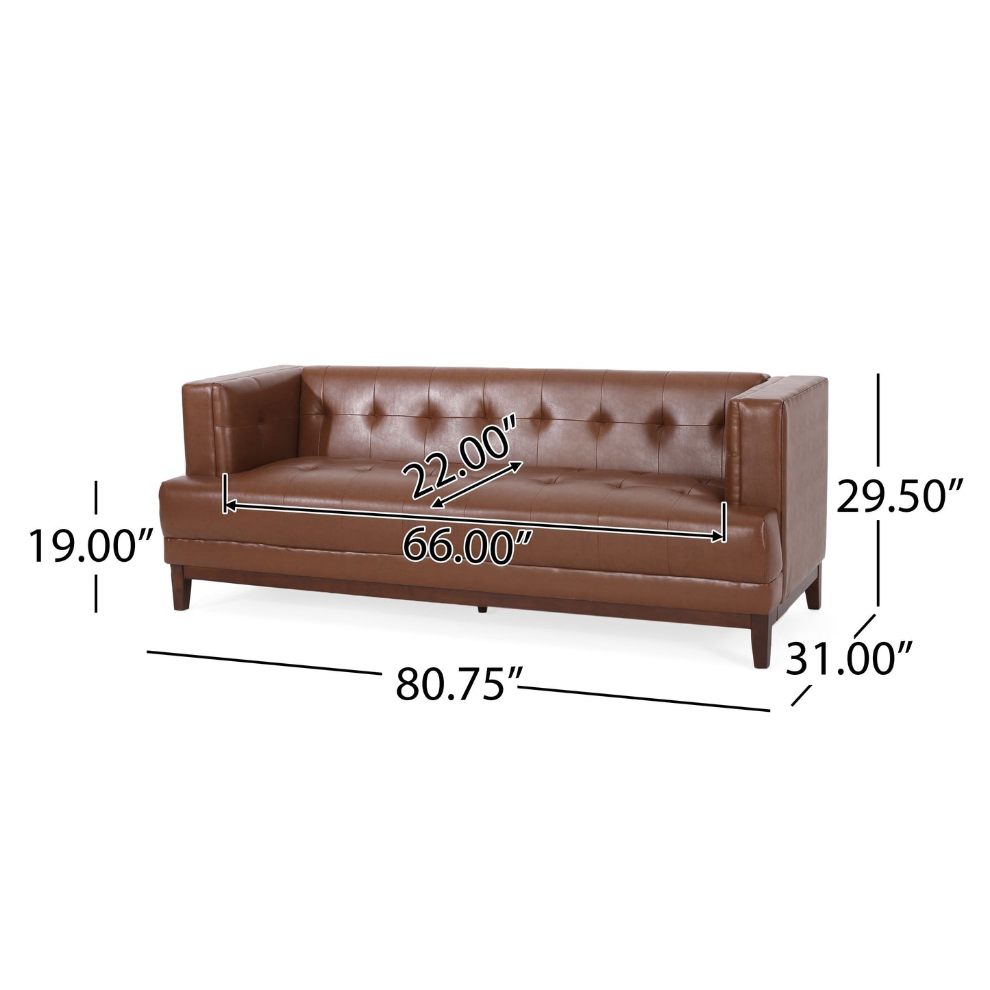 Alio Sofa, 81 Inch, Tuxedo Arms, Chesterfield Tuft Brown Faux Leather