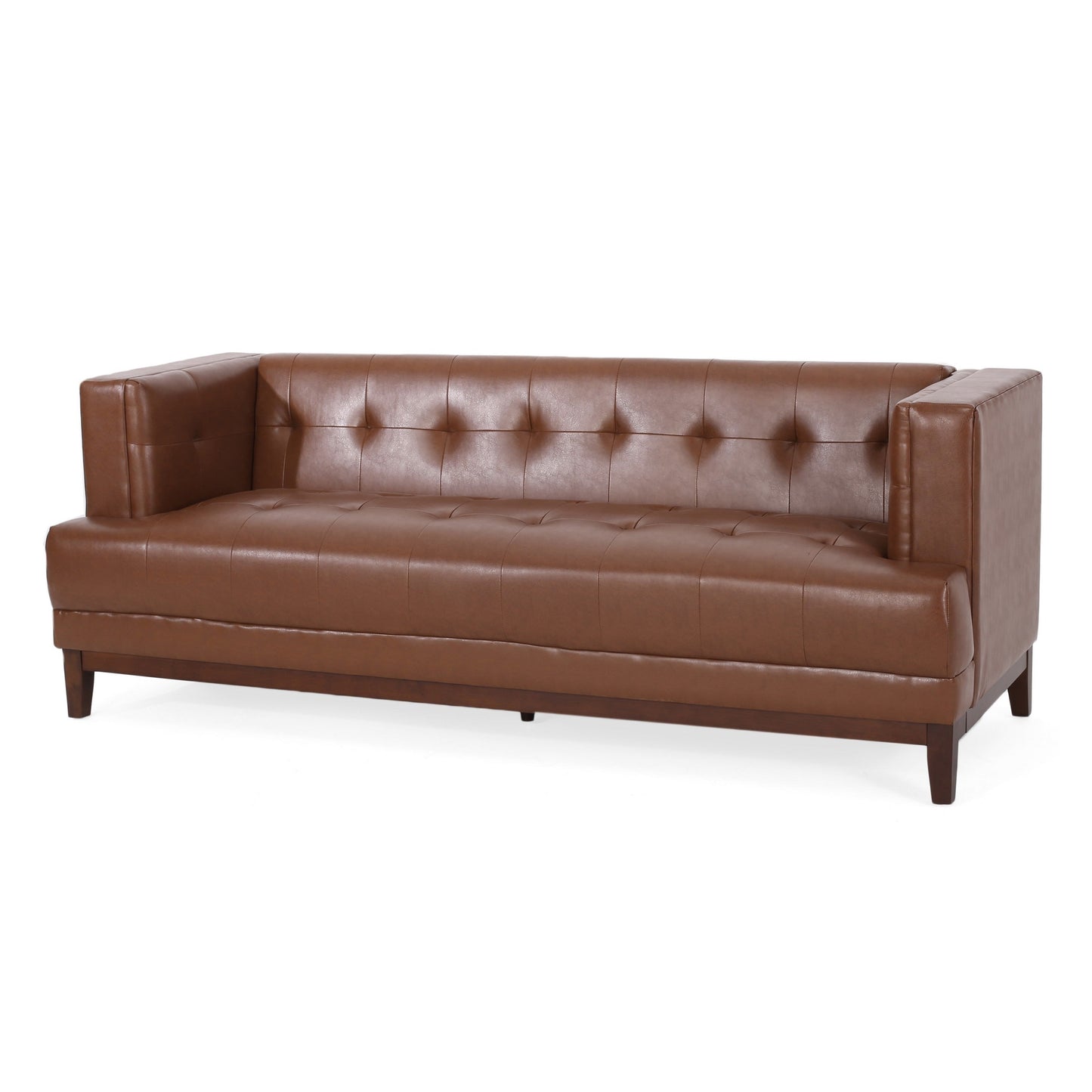 Alio Sofa, 81 Inch, Tuxedo Arms, Chesterfield Tuft Brown Faux Leather