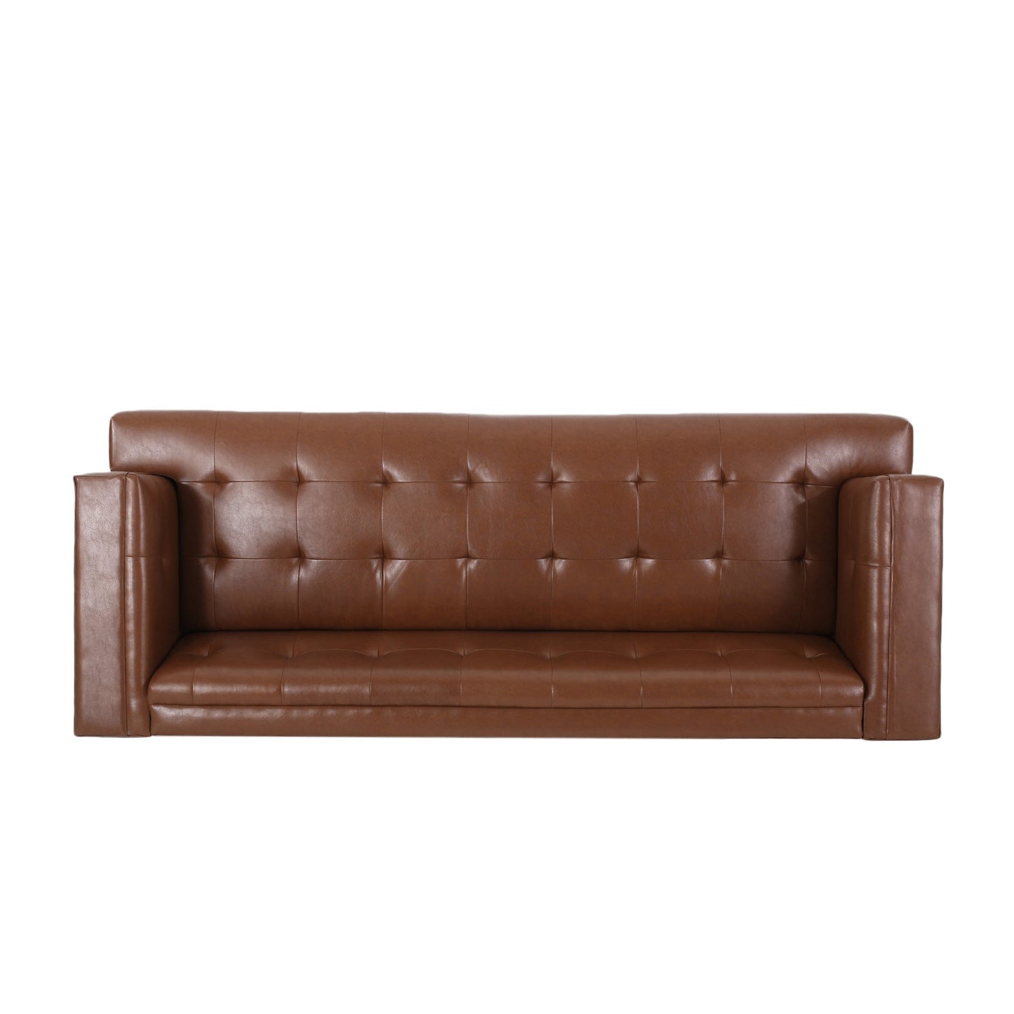 Alio Sofa, 81 Inch, Tuxedo Arms, Chesterfield Tuft Brown Faux Leather
