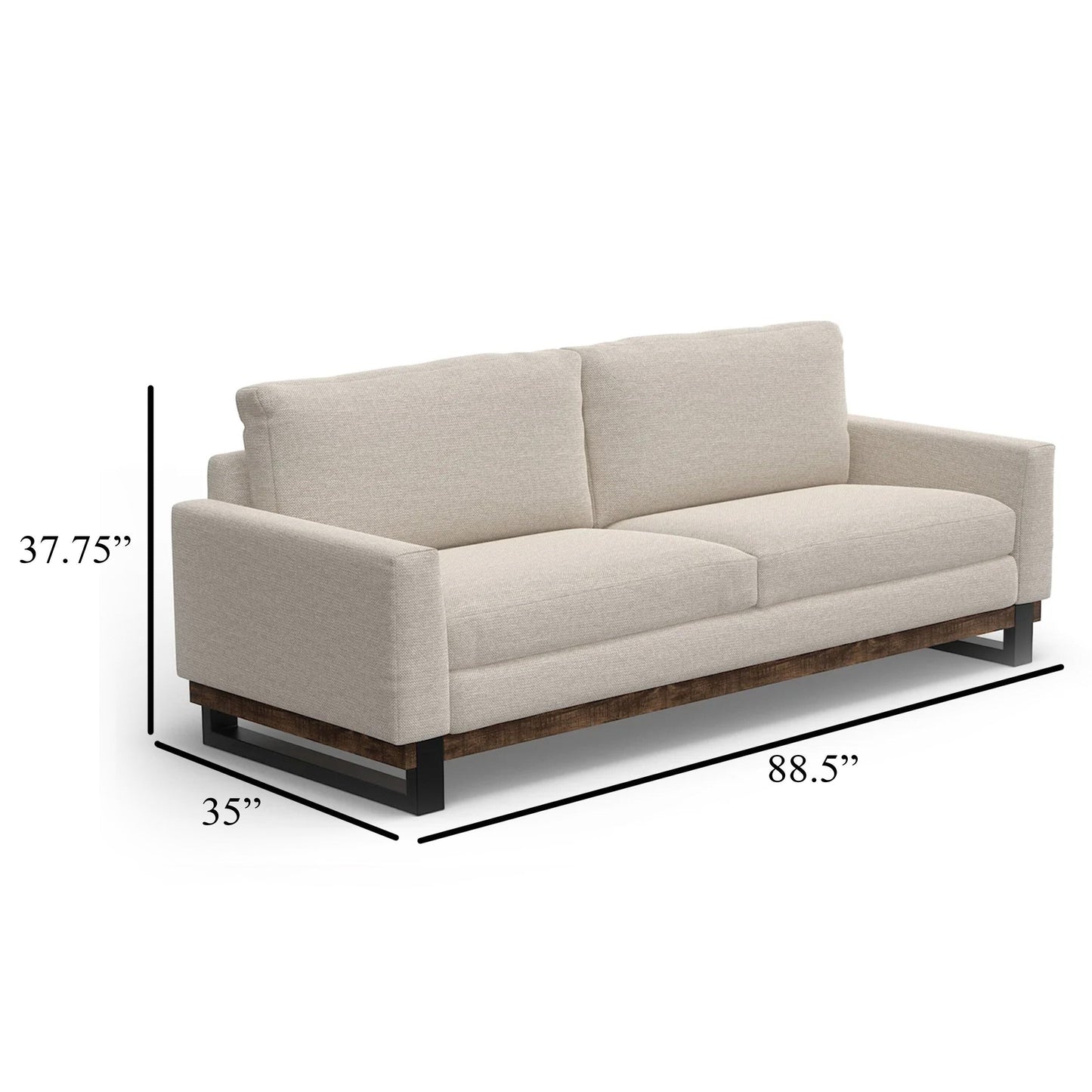 Bery Sofa, Modern Solid Pine Wood Base, Soft Light Beige Polyester