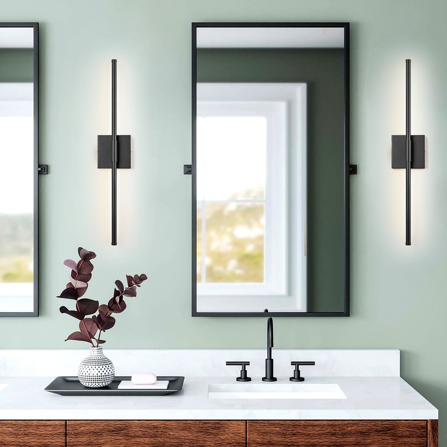 1-flammige, moderne, lange, lineare Wandleuchte in Schwarz/Gold/Nickel, dimmbare LED-Badezimmer-Waschtischleuchte