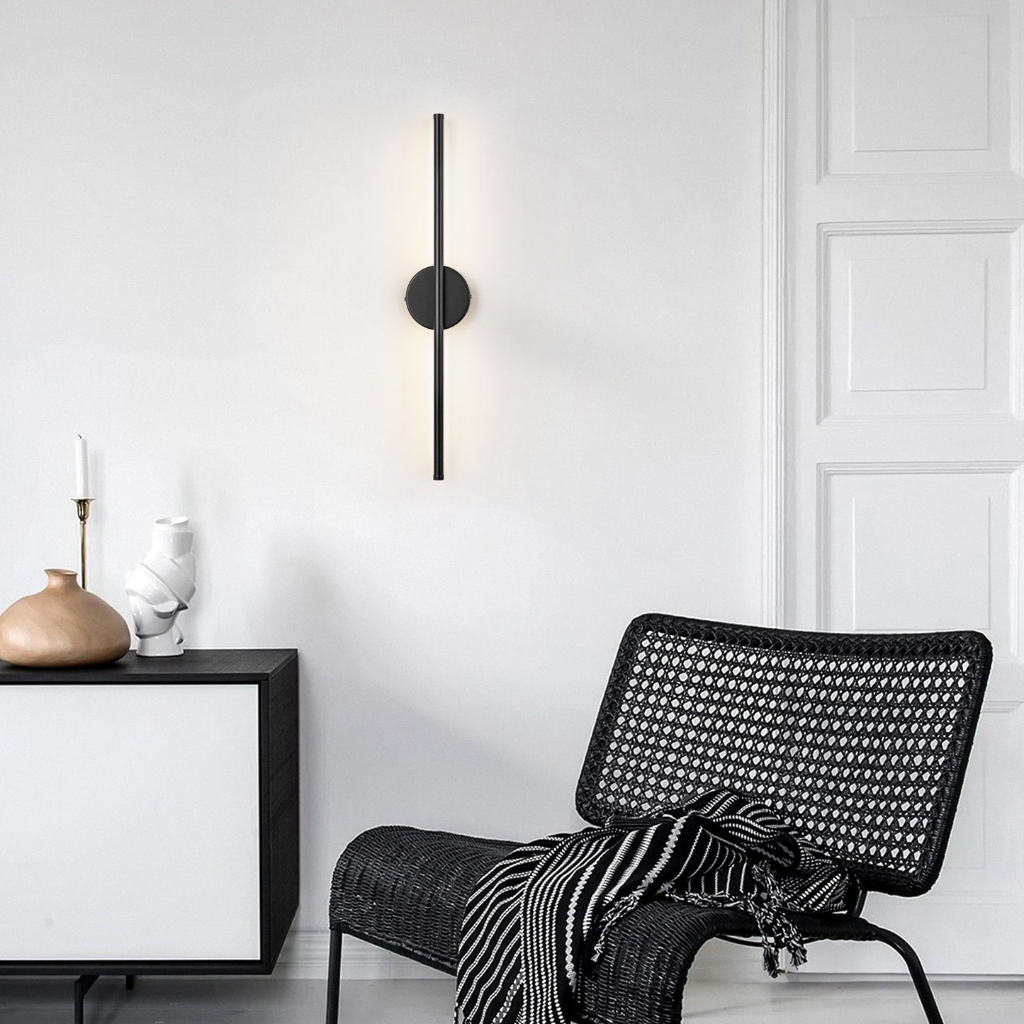 1-flammige, moderne, lange, lineare Wandleuchte in Schwarz/Gold/Nickel, dimmbare LED-Badezimmer-Waschtischleuchte