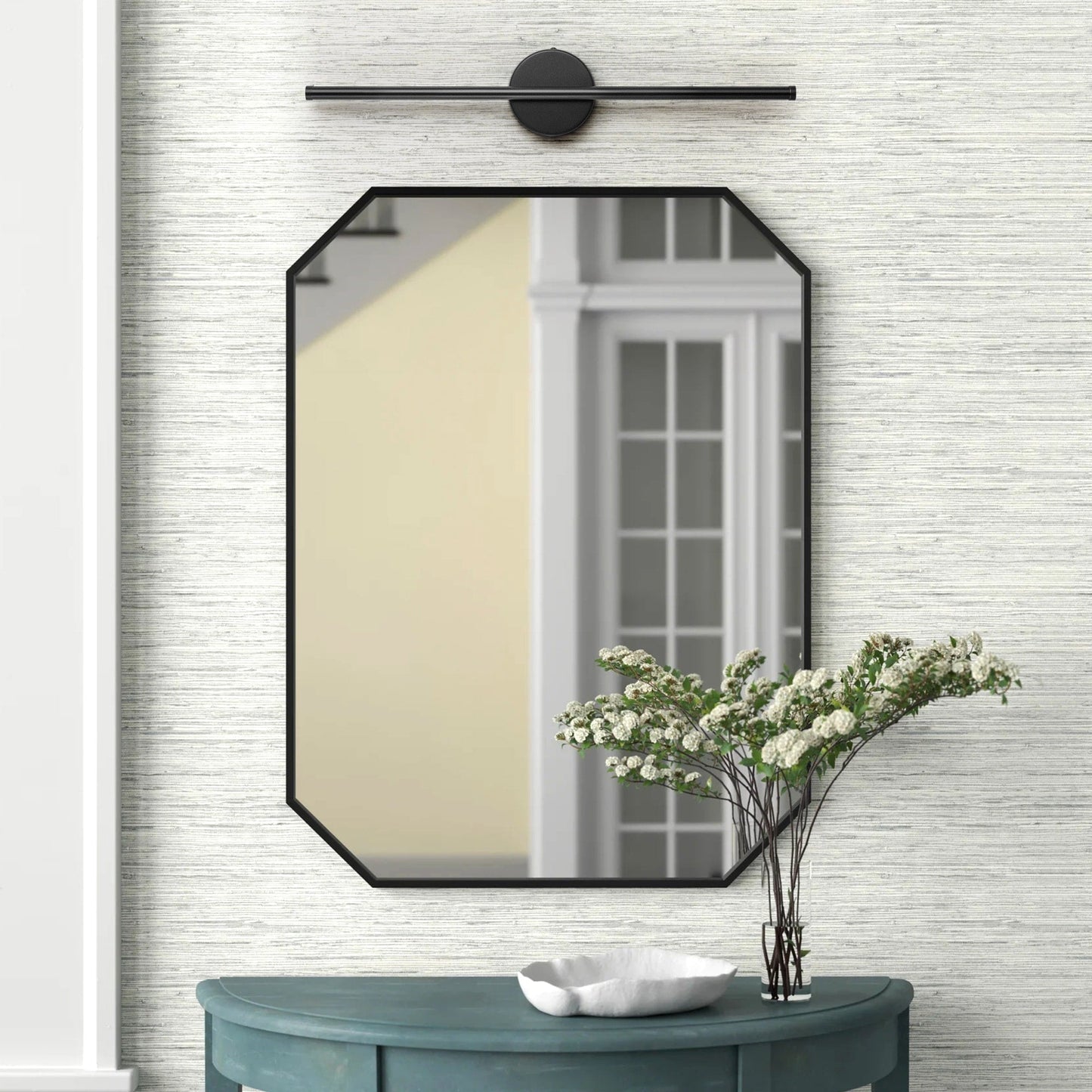 1-flammige, moderne, lange, lineare Wandleuchte in Schwarz/Gold/Nickel, dimmbare LED-Badezimmer-Waschtischleuchte