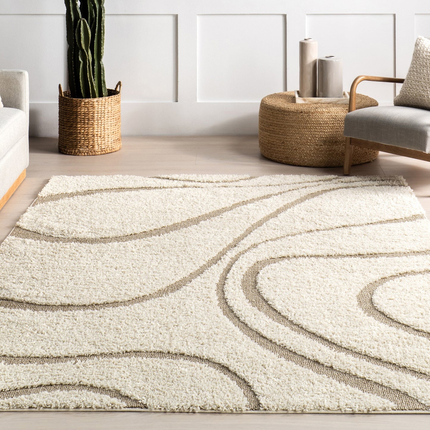 Nuloom Krista Moderner Zottelteppich mit Wirbelmuster