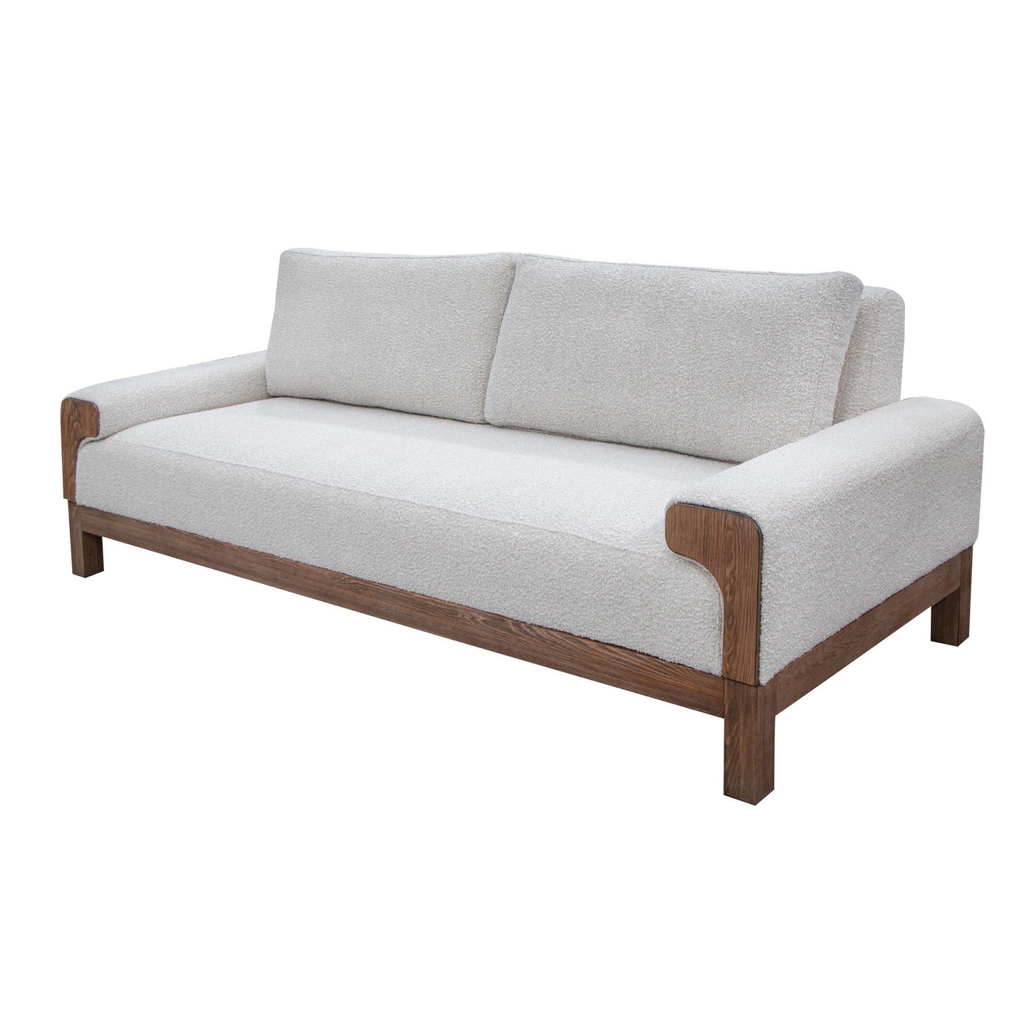 Caisy Sofa, Ivory Polyester, Foam Cushions, Solid Pine Wood Frame, 93 Inch
