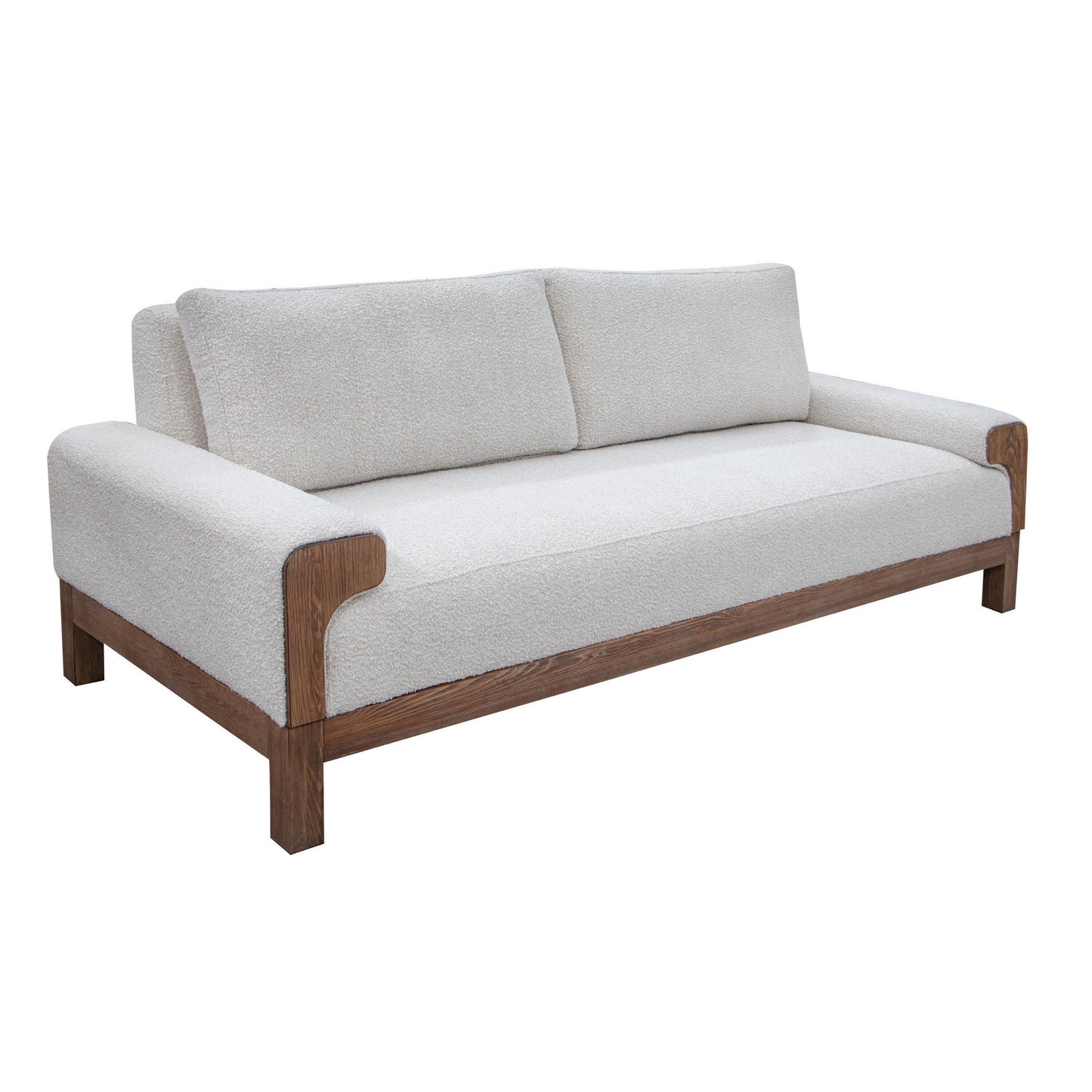 Caisy Sofa, Ivory Polyester, Foam Cushions, Solid Pine Wood Frame, 93 Inch