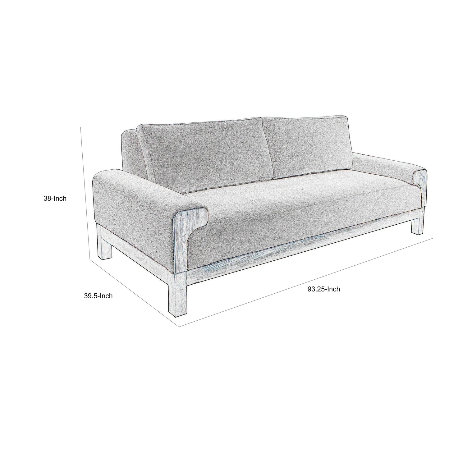 Caisy Sofa, Ivory Polyester, Foam Cushions, Solid Pine Wood Frame, 93 Inch