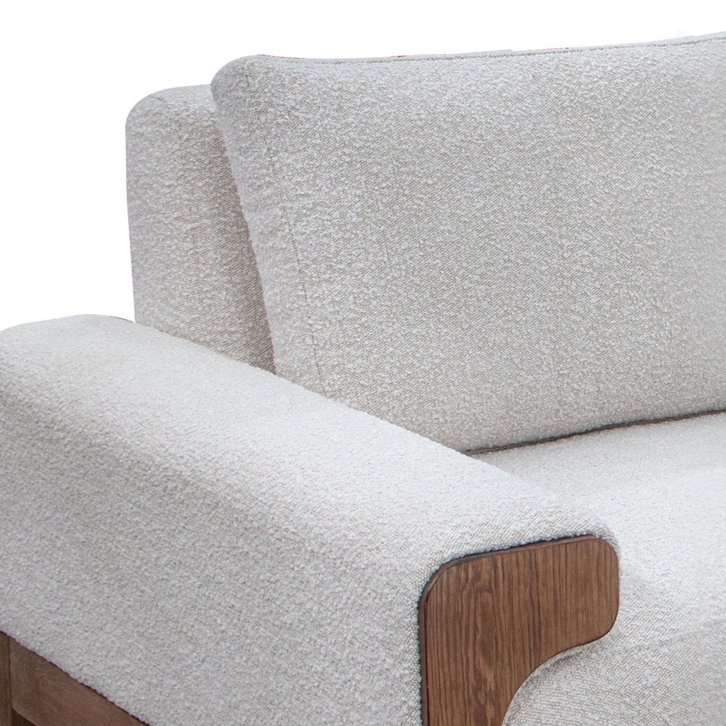 Caisy Sofa, Ivory Polyester, Foam Cushions, Solid Pine Wood Frame, 93 Inch
