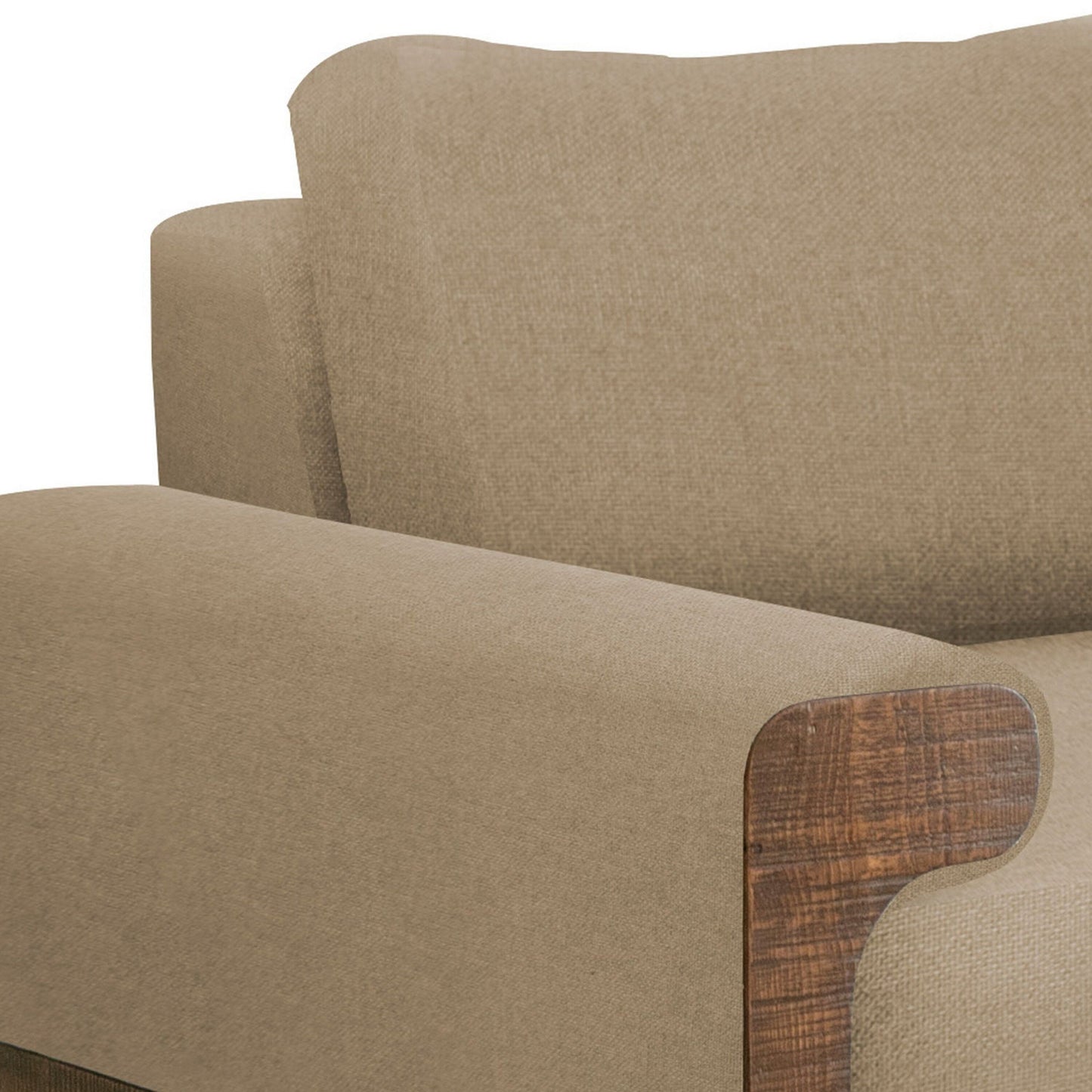 Caisy Sofa, Light Brown Polyester, Foam Cushions, Solid Wood Frame, 93 Inch