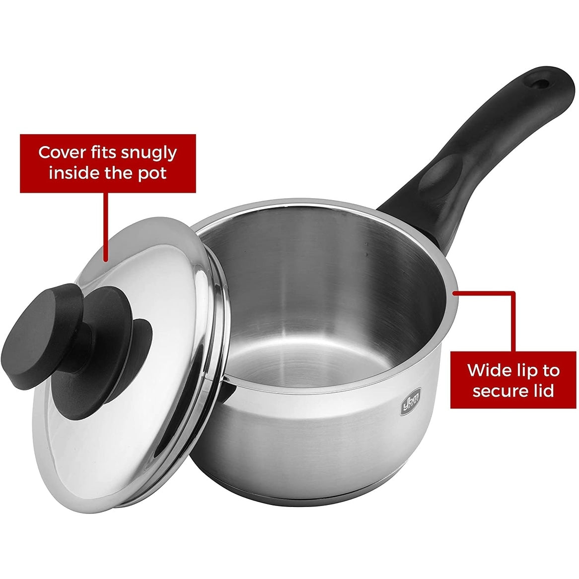 YBM Home Professional Chef's Soßentopf aus Edelstahl 18/10, abgedeckt, dreilagiger Kapselboden mit Griff, induktionsgeeignet
