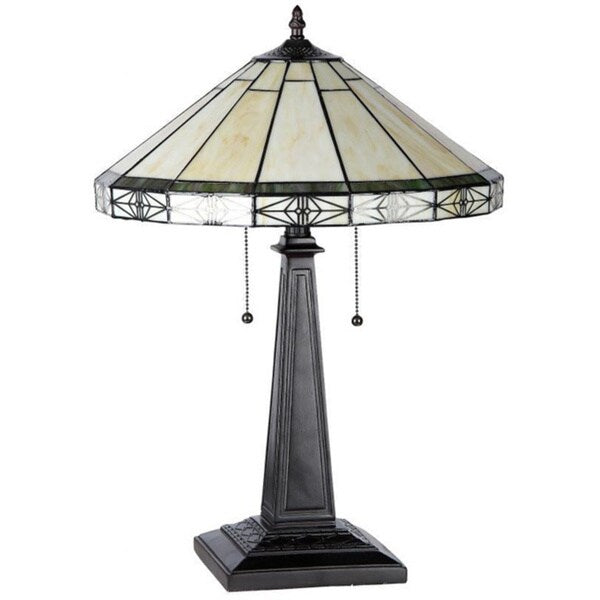 Tischlampe im Mission-Design im Tiffany-Stil mit 2 Lichtern