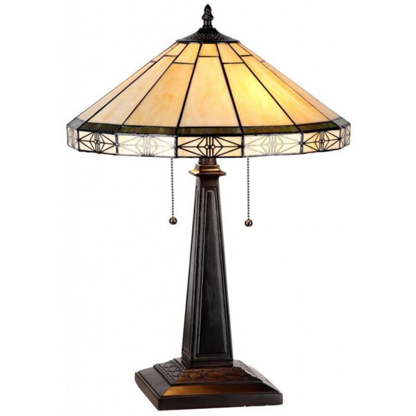 Tischlampe im Mission-Design im Tiffany-Stil mit 2 Lichtern