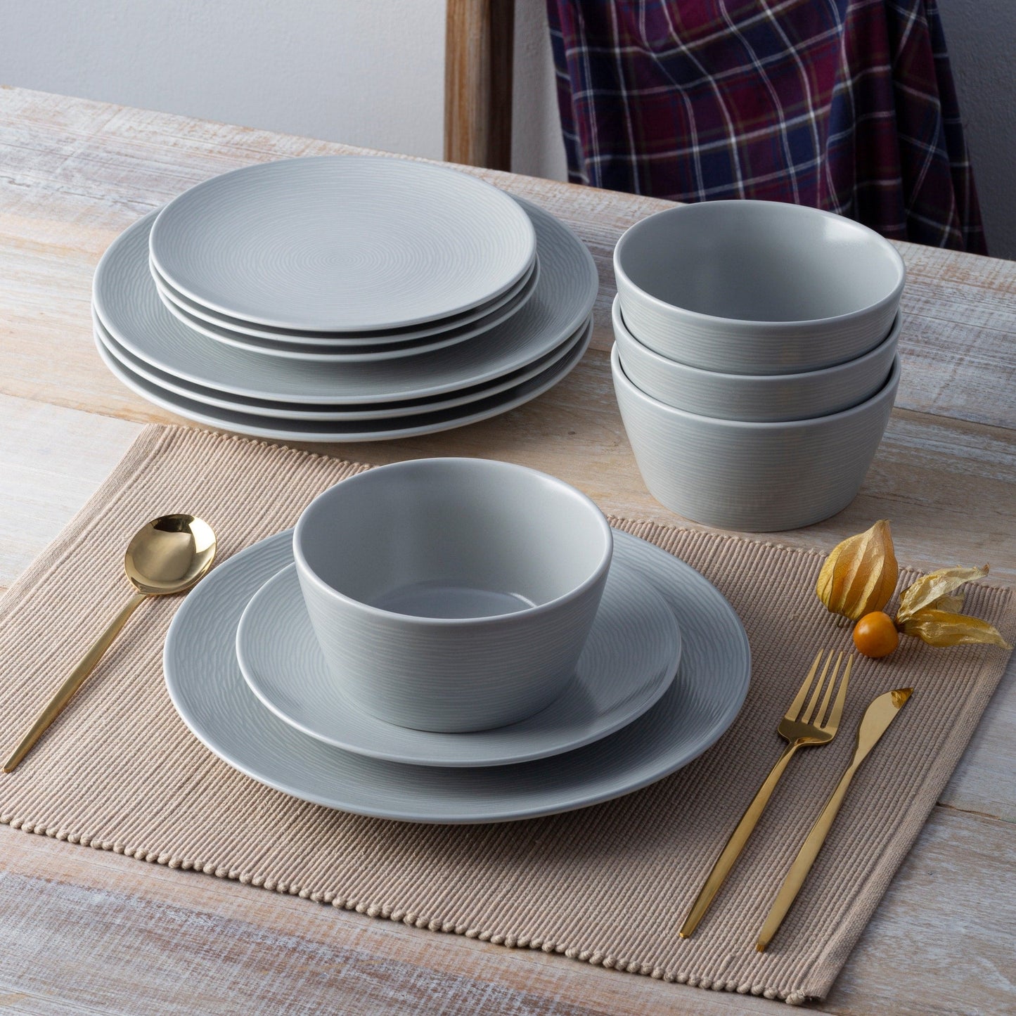 Noritake Colorscapes Swirl 12-teiliges Coupe-Geschirrset, Service für 4